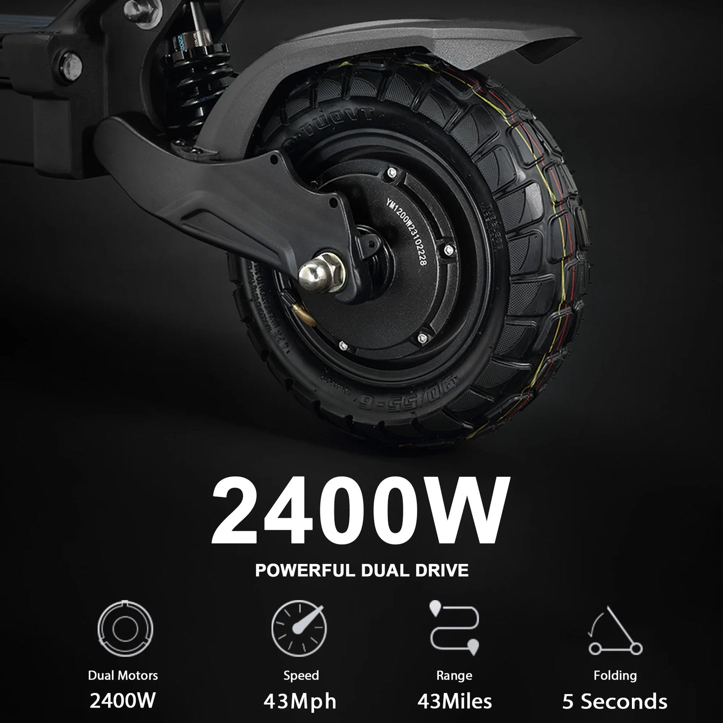 Hawk Dual Motor Electric Scooters for Adults 2400W 43MPH 43Miles Long Rang E-Scooter