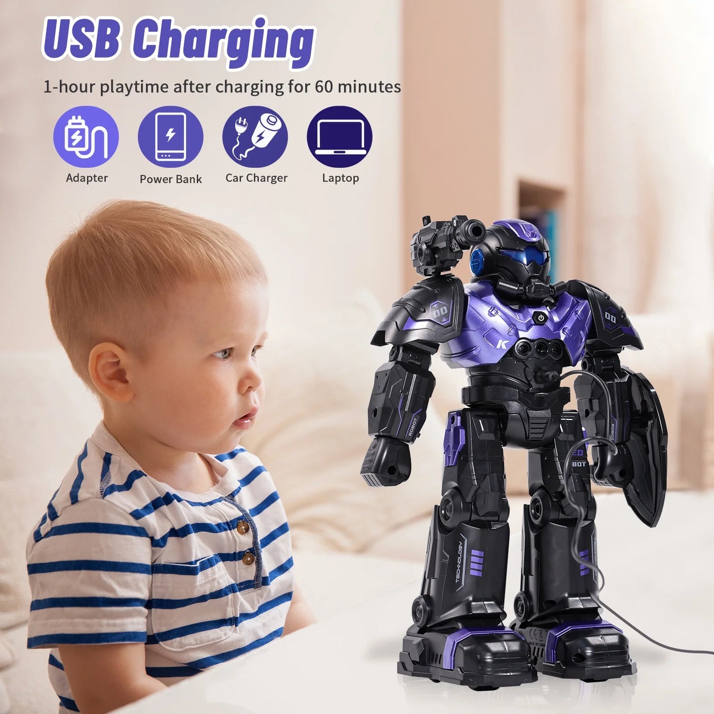 RC Robot Toys, Programmable Remote Control Robot, Interactive Gesture Sensing Robot with Launcher Smart Robot Gift for Boys Girls