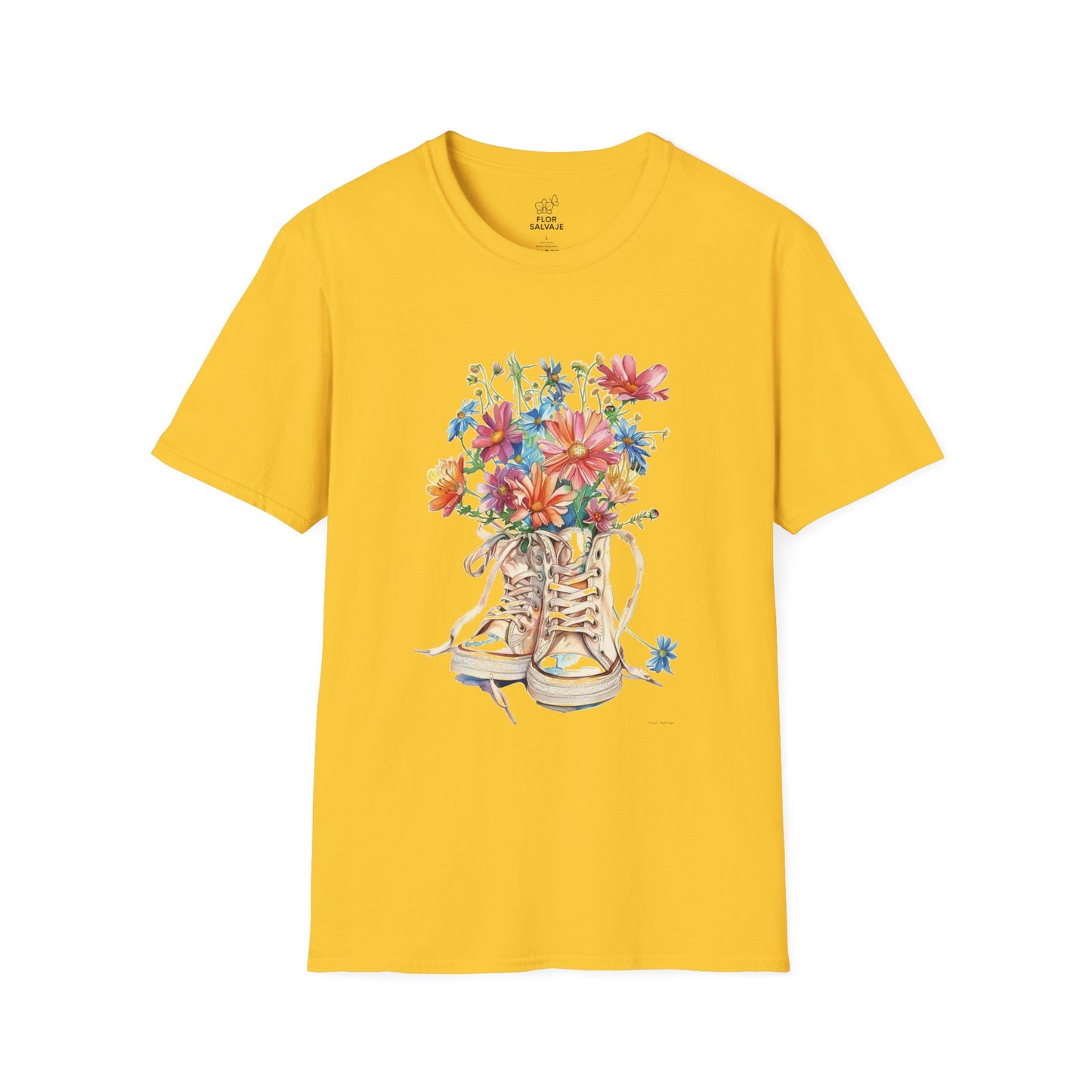 Floral Sneakers T-Shirt, Unisex Softstyle Tee, Boho Casual Shirt, Gift for Nature Lovers, Spring/Fall Fashion