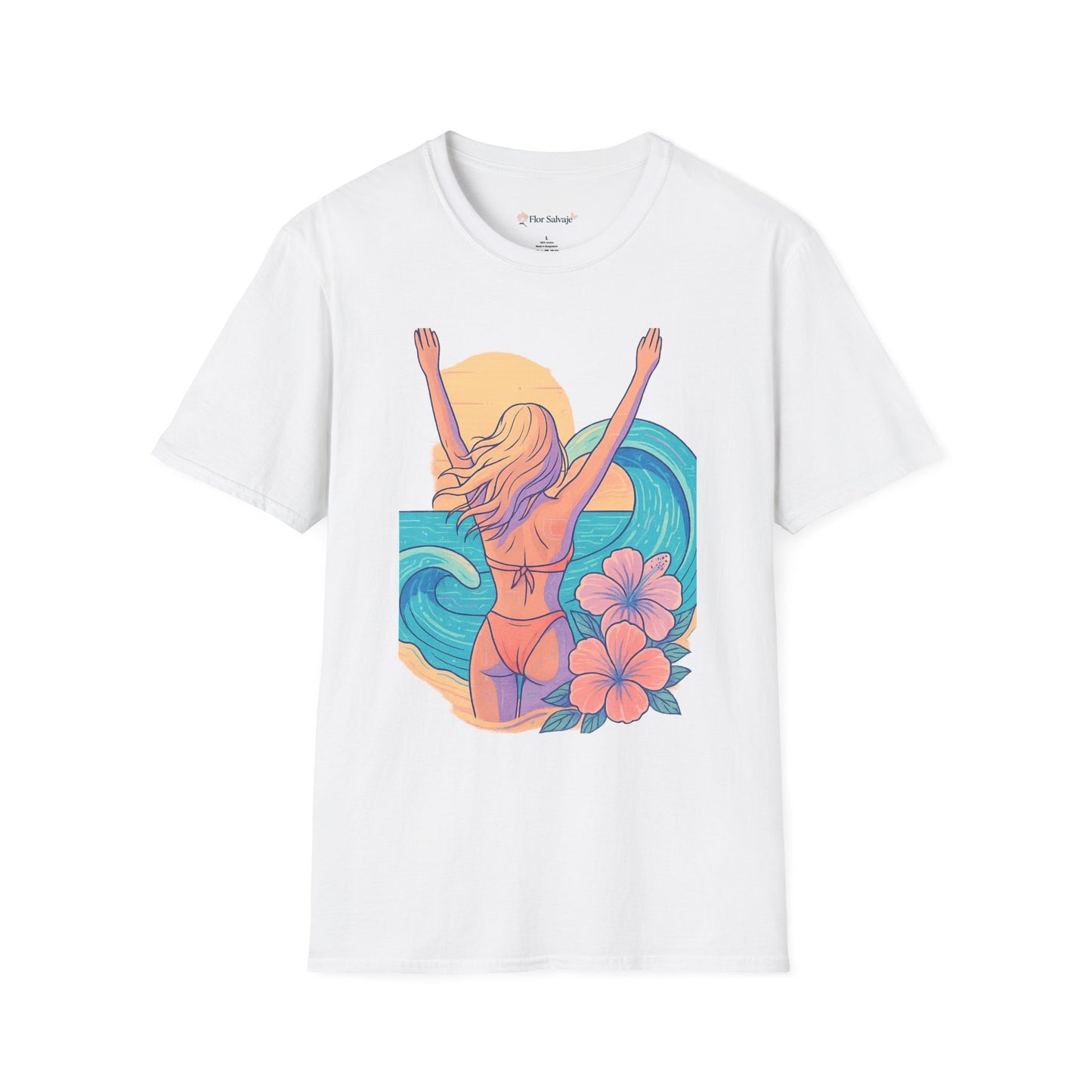 Beach Vibes Unisex Softstyle T-Shirt, Summer Tee, Casual Wear, Vacation T-Shirt, Gift for Her, Tropical Graphic Tee