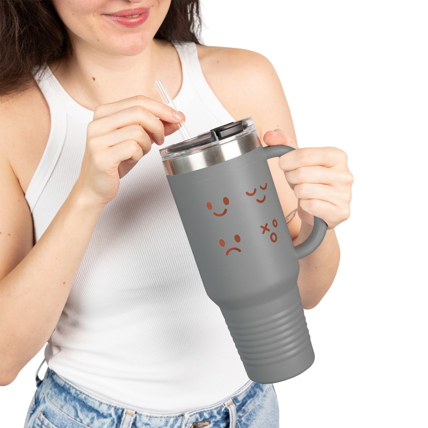 40oz Insulated Travel Mug with Cute Emoji Faces