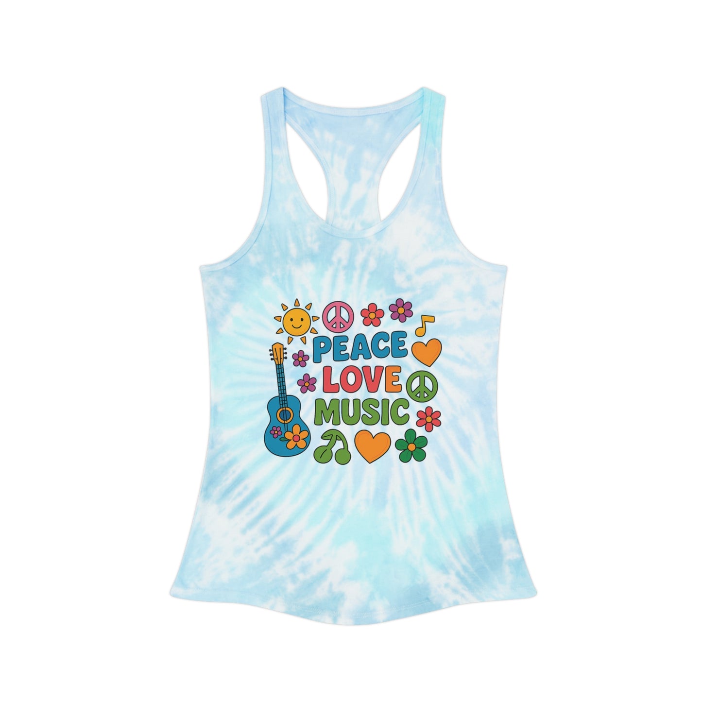 Peace Love Music Tie Dye Racerback Tank Top - Bohemian Summer Style