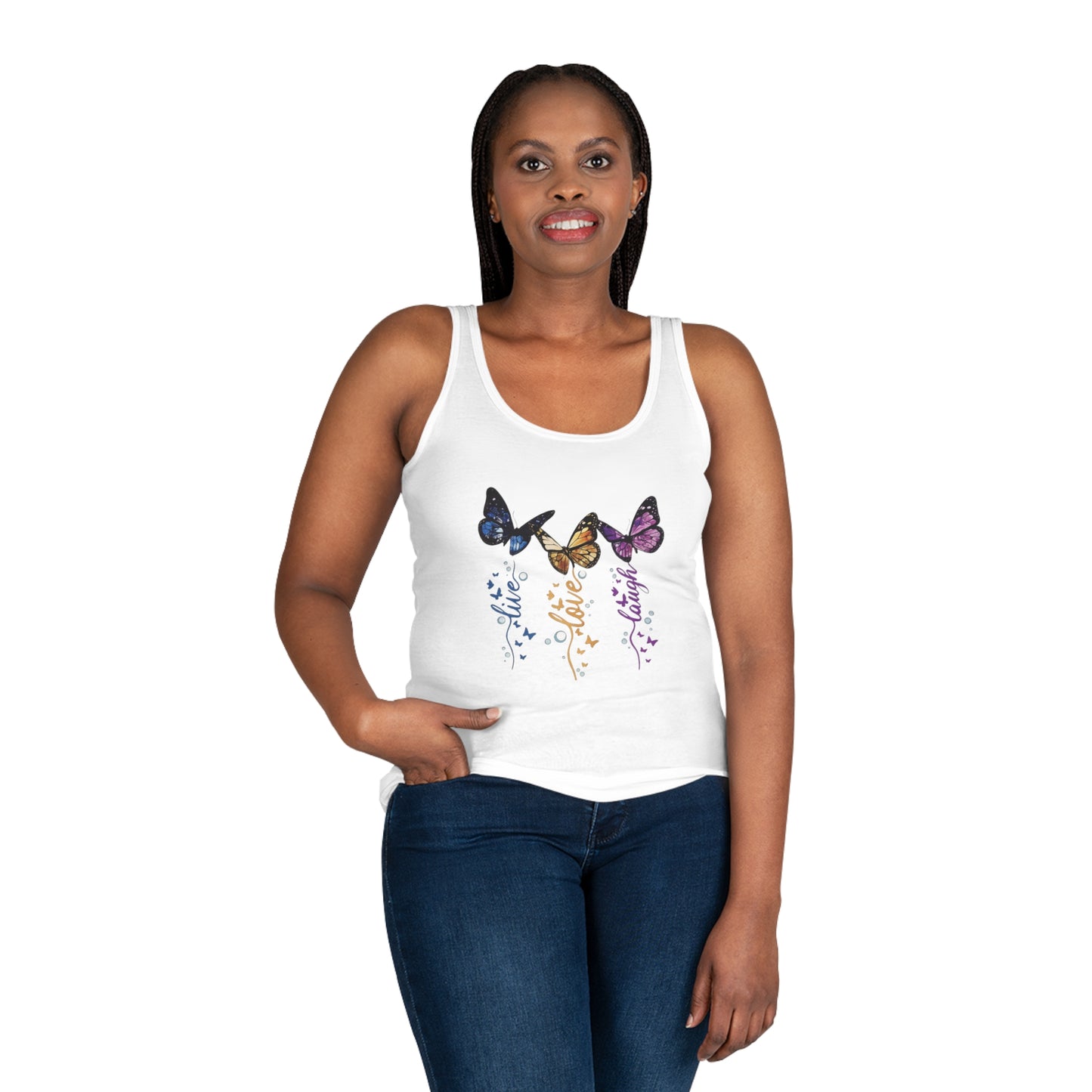 Colorful Butterfly Women's Tank Top - Inspirational Live Love Laugh Design, Summer Fashion, Gift for Her, Cute Casual Wear, Nature Lover Tee