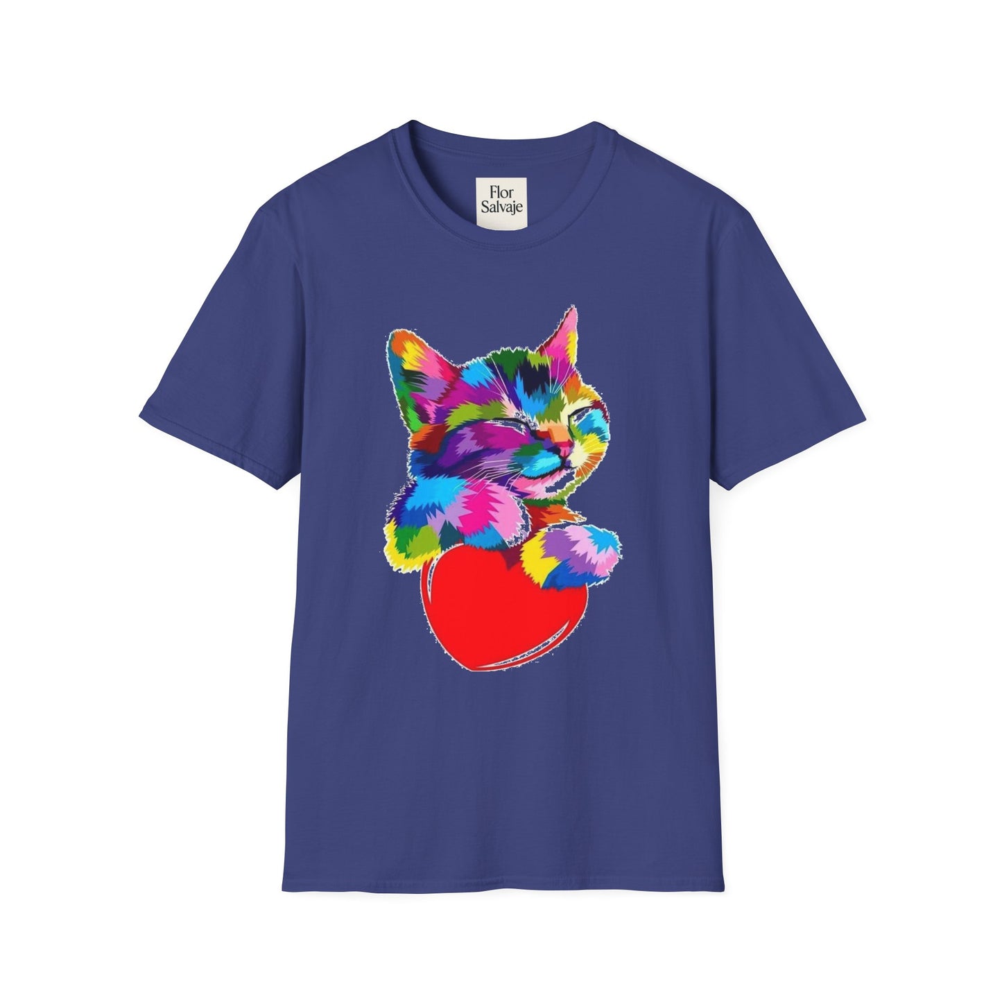 Colorful Cat Love Unisex T-Shirt - Softstyle Design for Animal Lovers