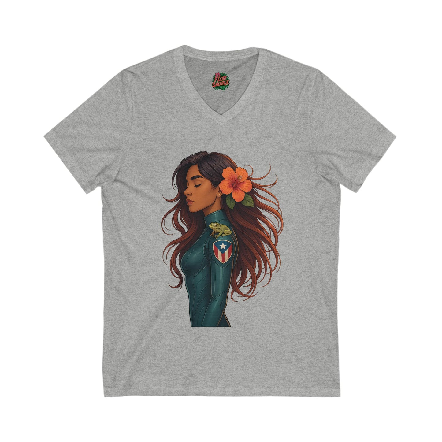 Tropical V-Neck Tee with Floral Design, Boho T-Shirt, Summer Apparel, Casual Wear, Unique Gift for Her