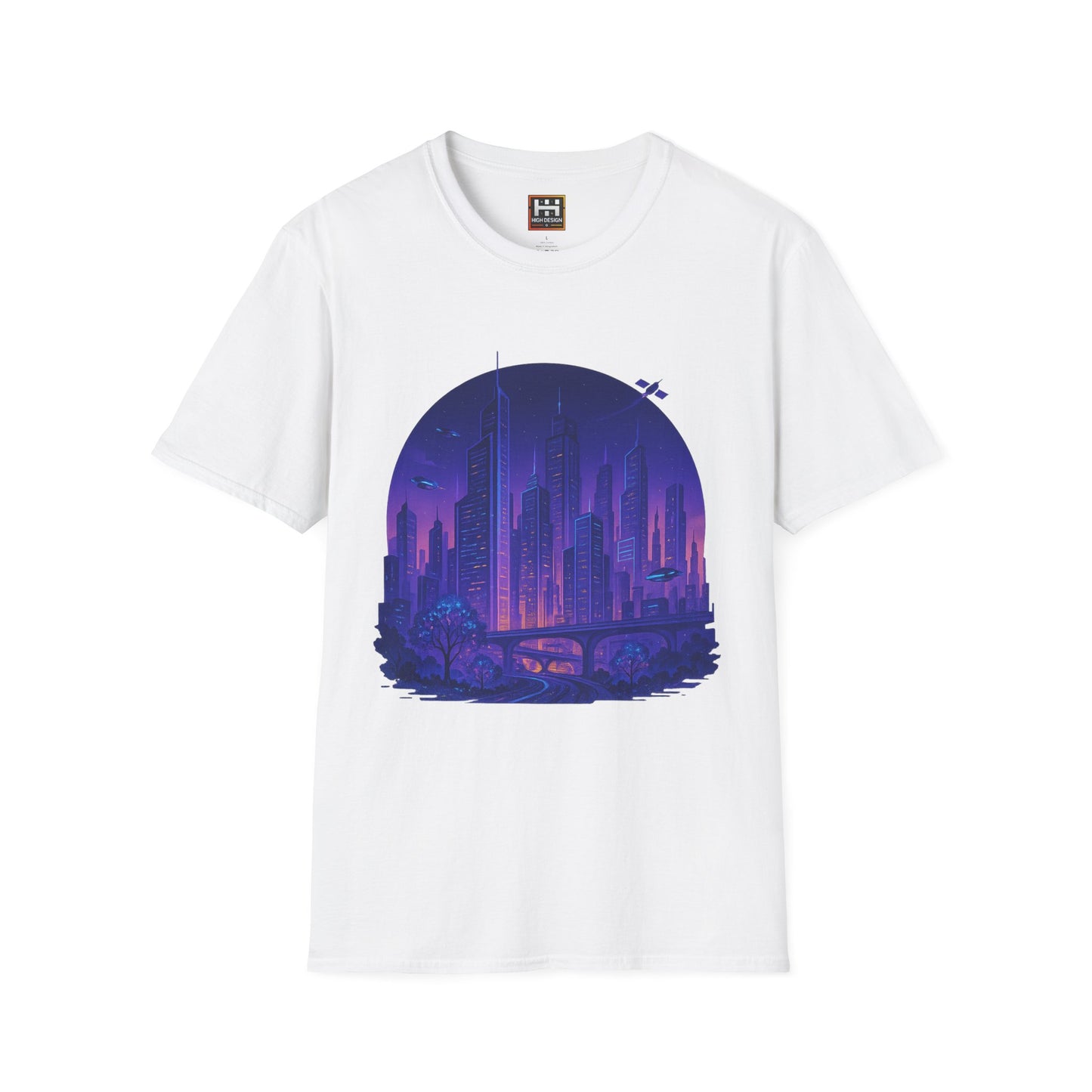 Cityscape Unisex Softstyle T-Shirt | Artistic Urban Design for Everyday Wear