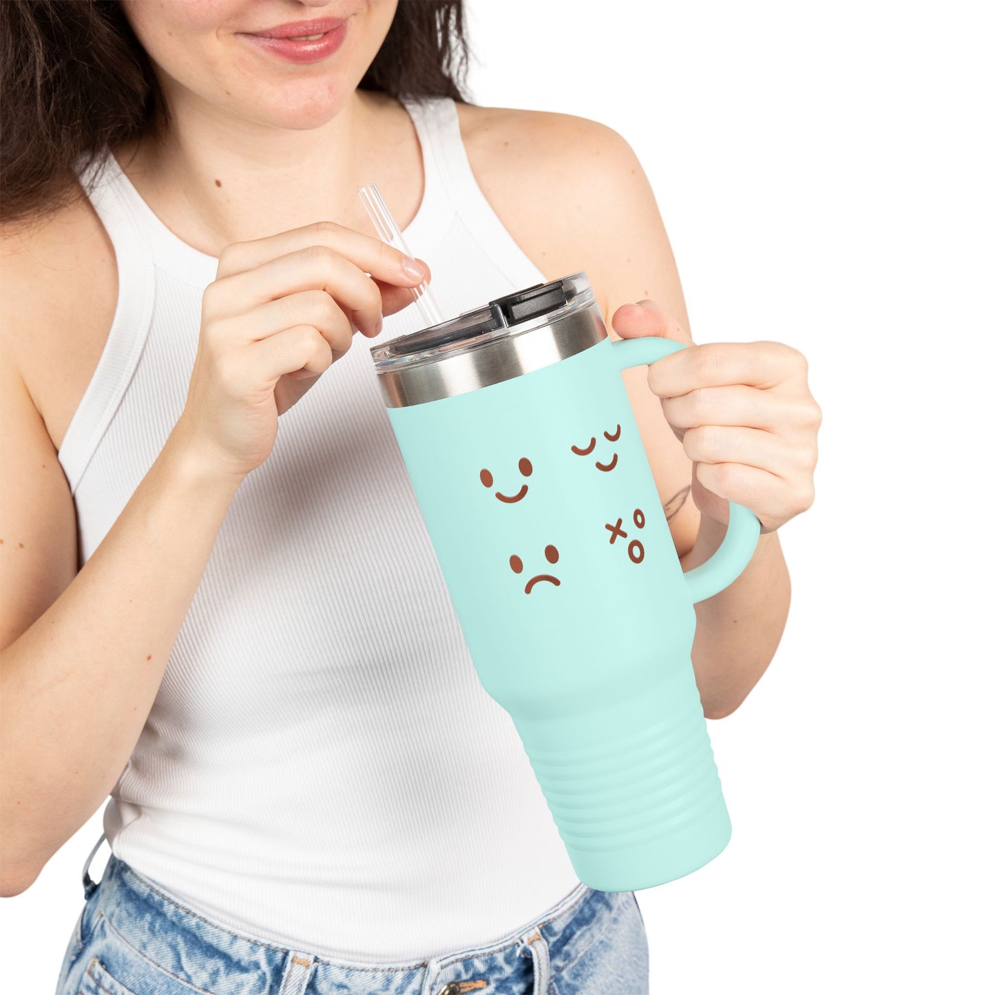 40oz Insulated Travel Mug with Cute Emoji Faces