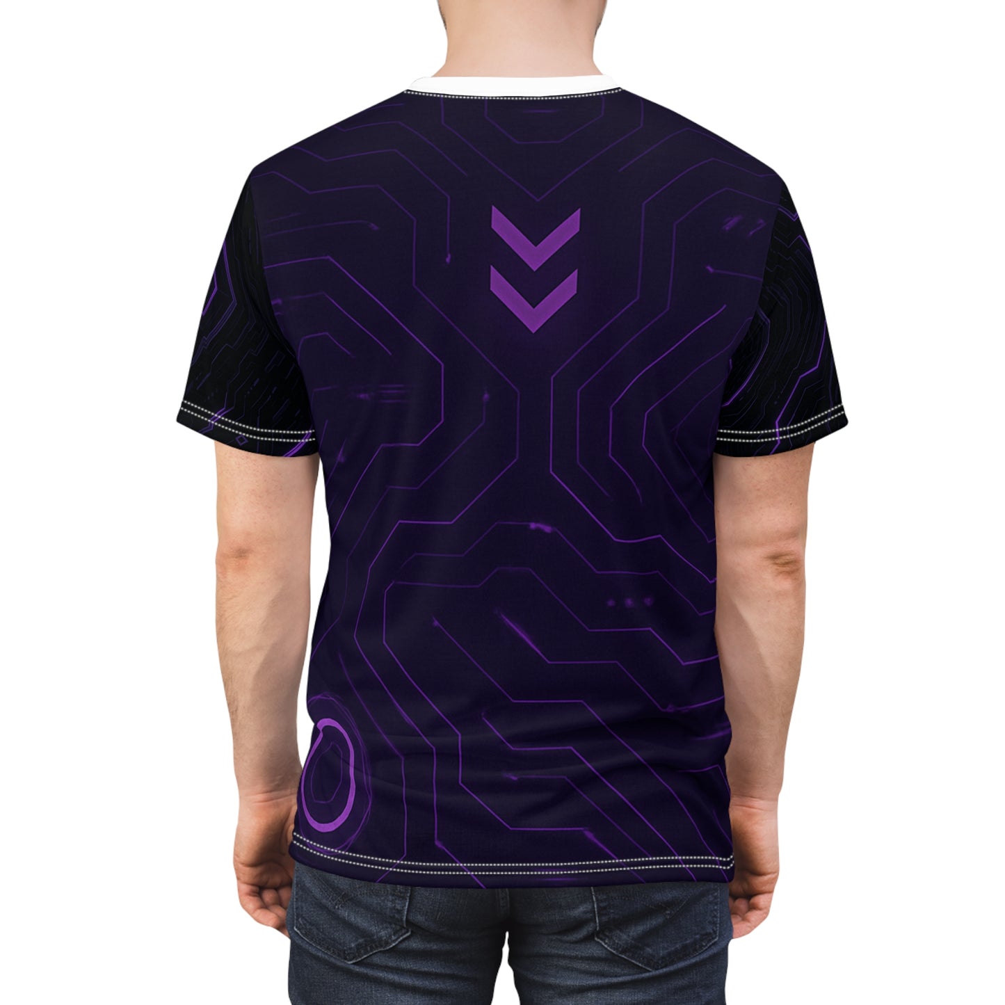 Futuristic Unisex Cut & Sew Tee - Purple Circuit Design