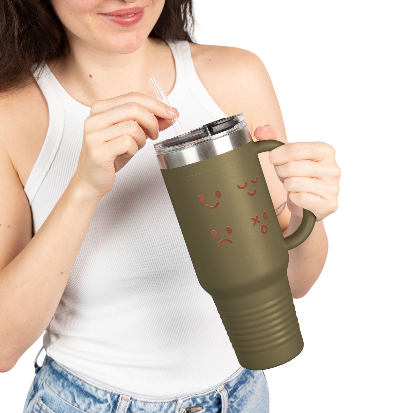 40oz Insulated Travel Mug with Cute Emoji Faces