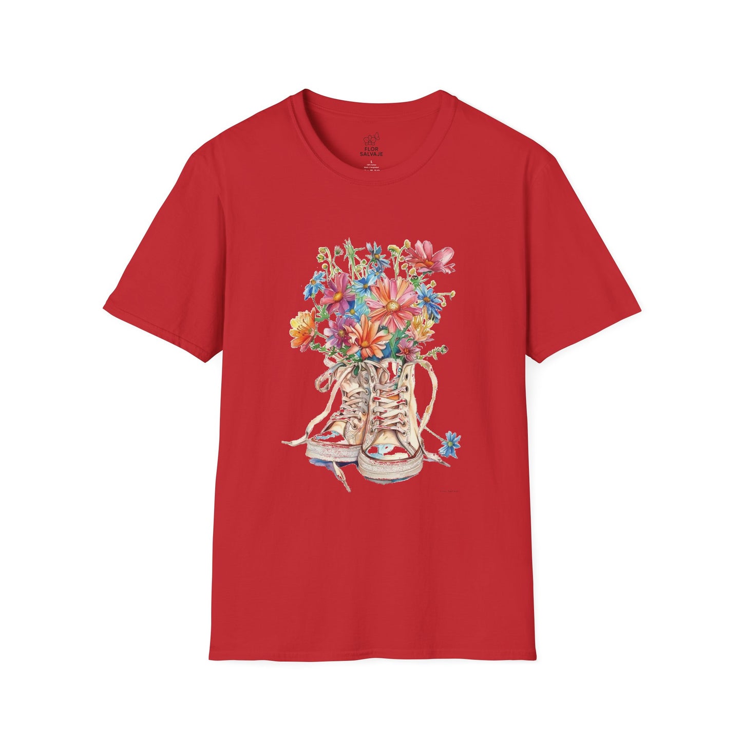 Floral Sneakers T-Shirt, Unisex Softstyle Tee, Boho Casual Shirt, Gift for Nature Lovers, Spring/Fall Fashion
