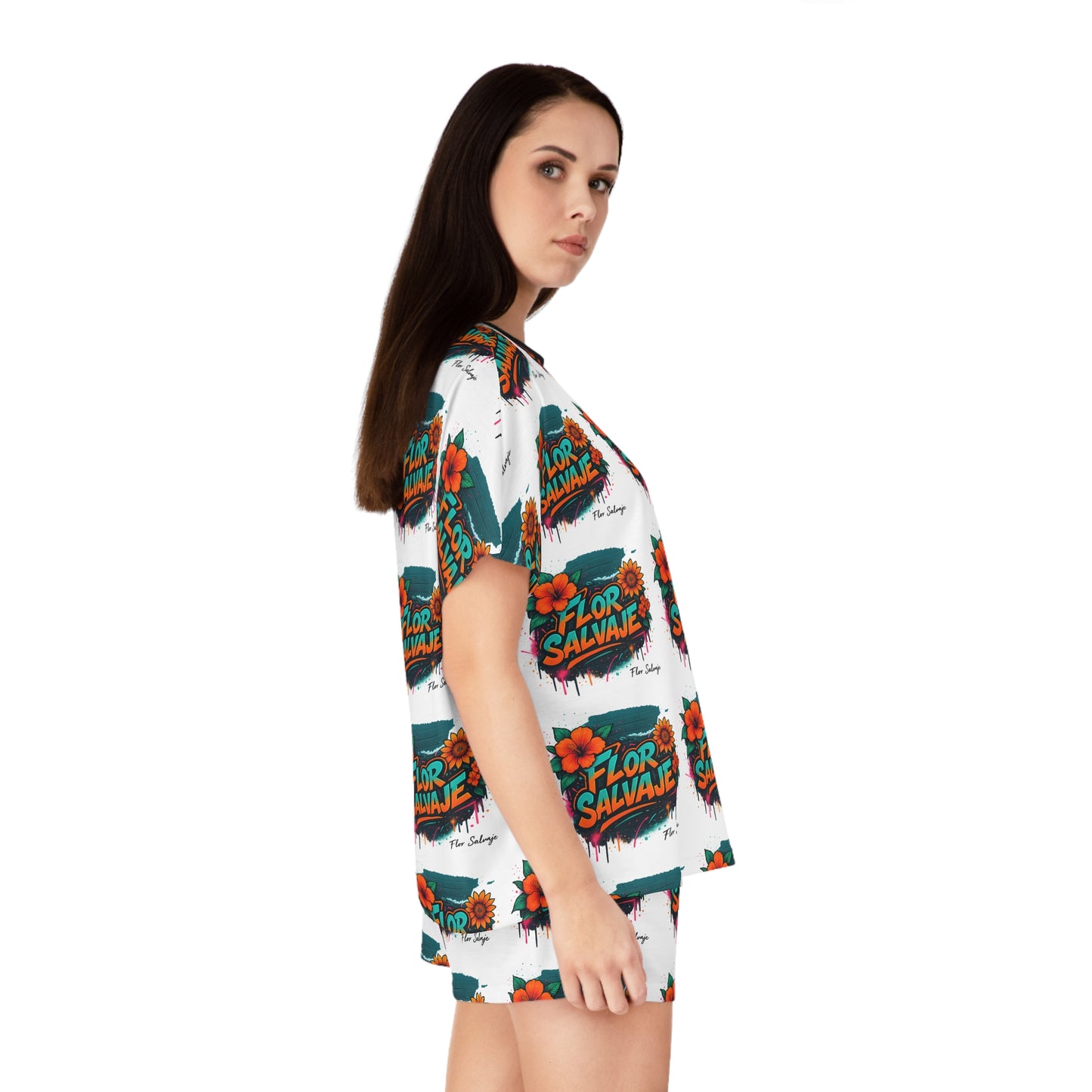 Floral Women's Short Pajama Set - Fun and Comfy Sleepwear for Lazy Days, Casual Nights, Sleepover, Birthday Gift, Relaxation, Self-Care