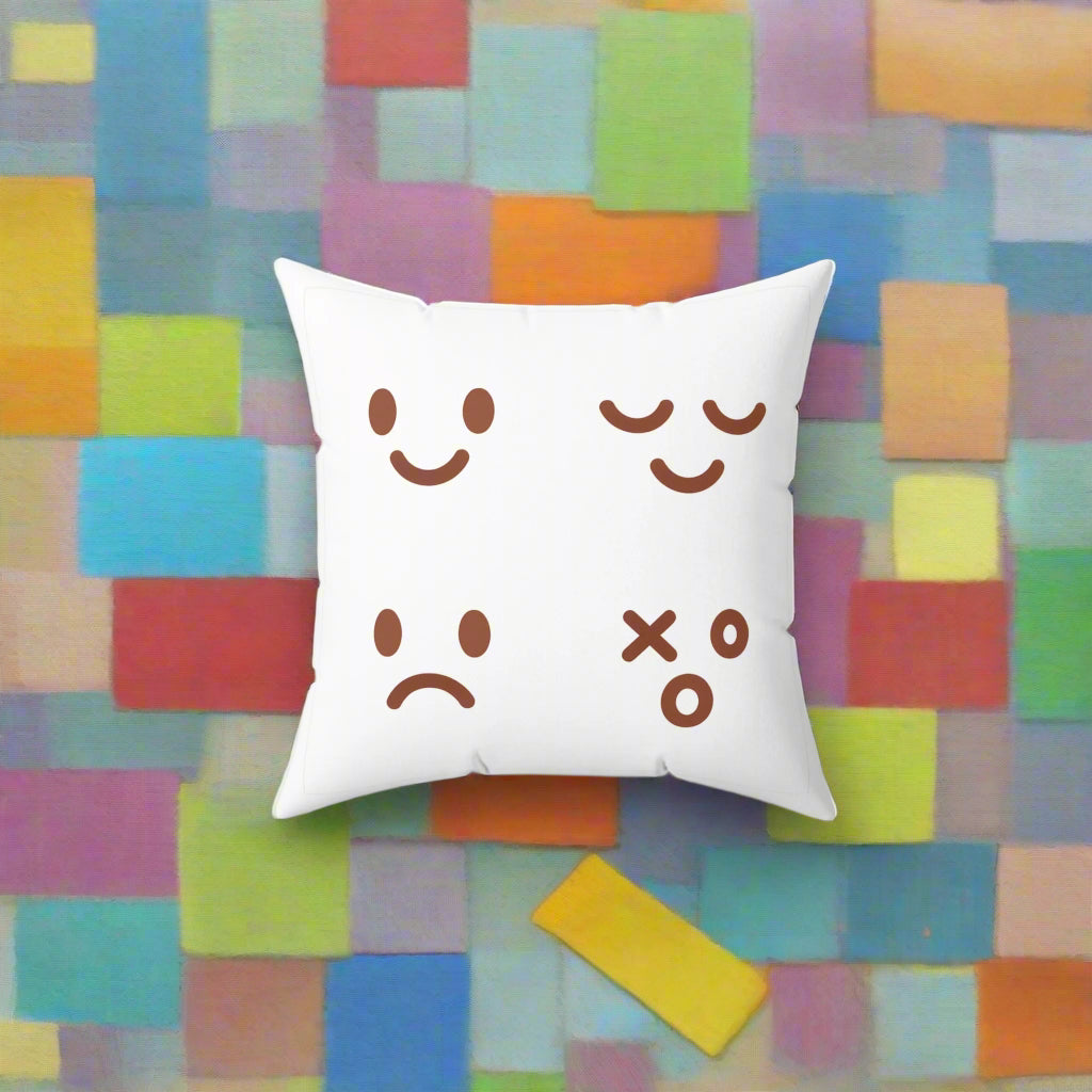 Emotional Vibes Decorative Pillow - Square Spun Polyester with Cute Faces