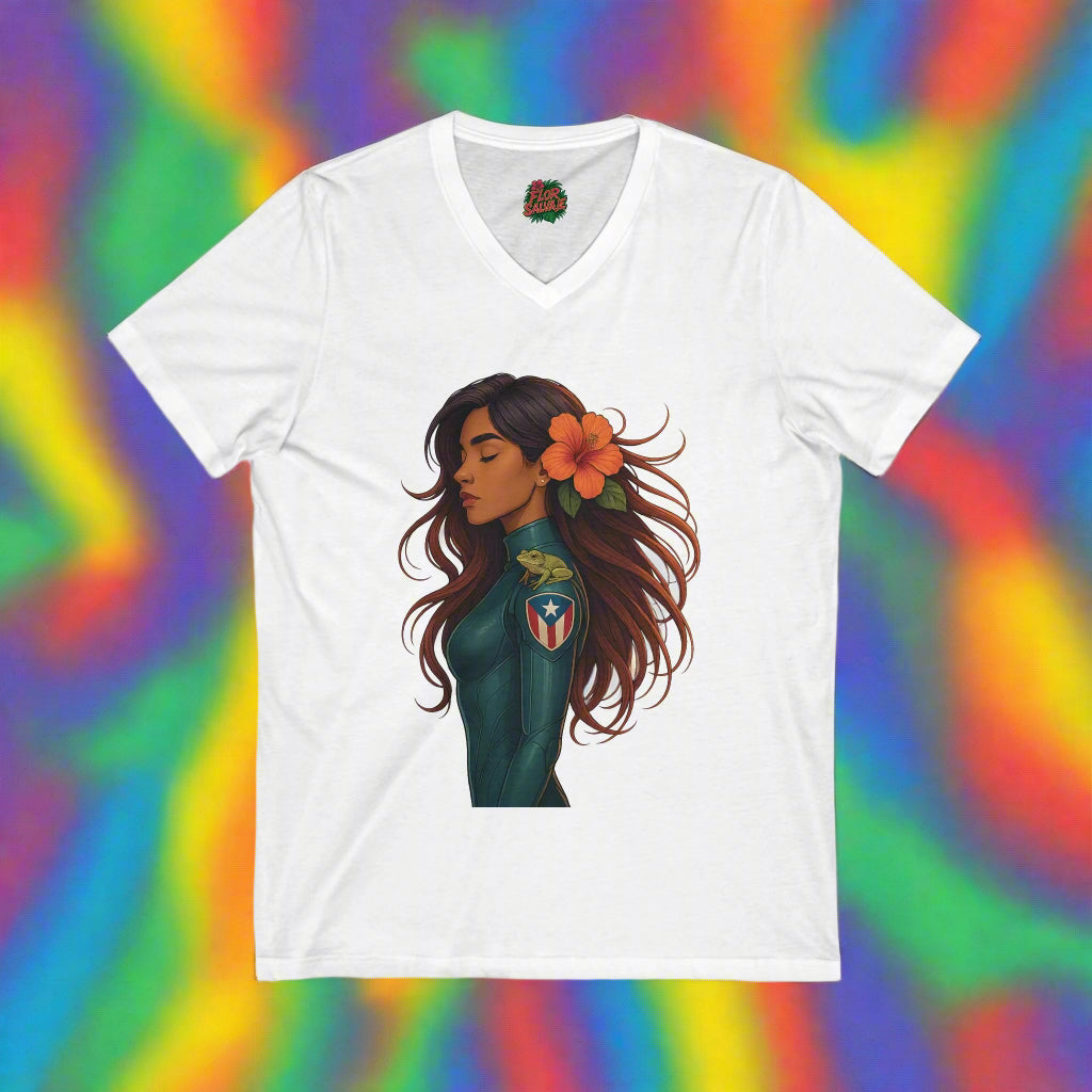 Tropical V-Neck Tee with Floral Design, Boho T-Shirt, Summer Apparel, Casual Wear, Unique Gift for Her