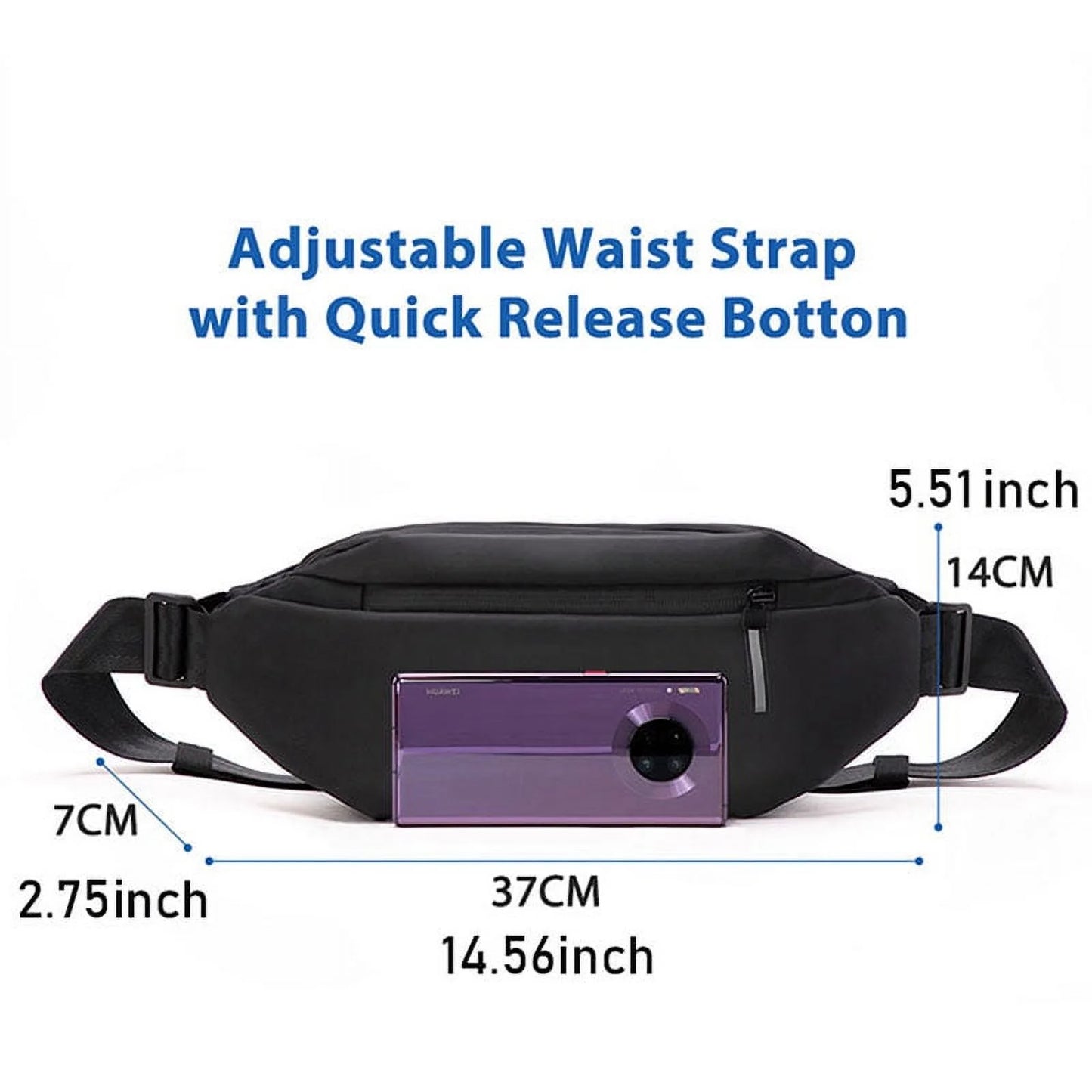 Sports Fanny Packs for Men Waterproof Crossbody Waist Man Bag Unisex Black
