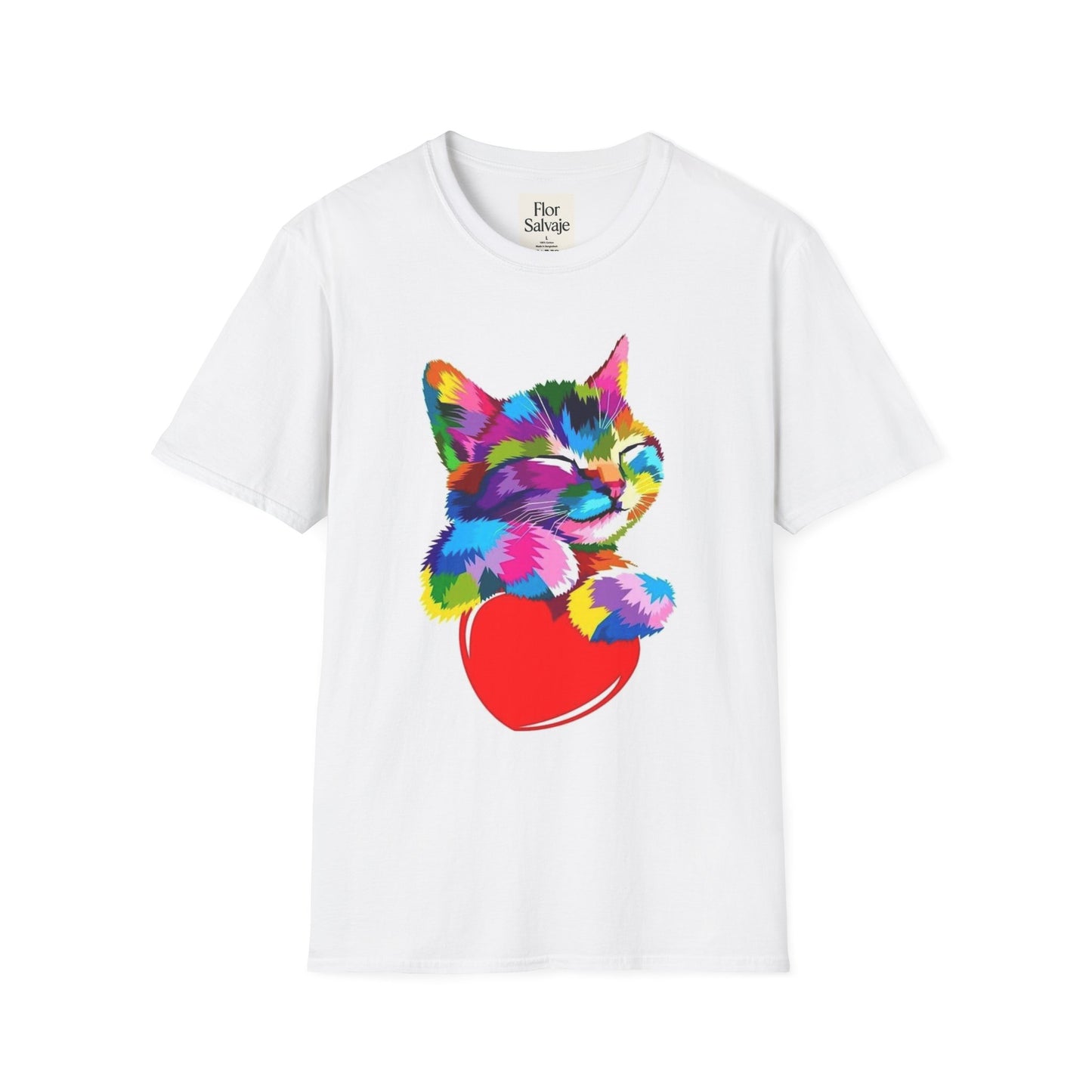 Colorful Cat Love Unisex T-Shirt - Softstyle Design for Animal Lovers