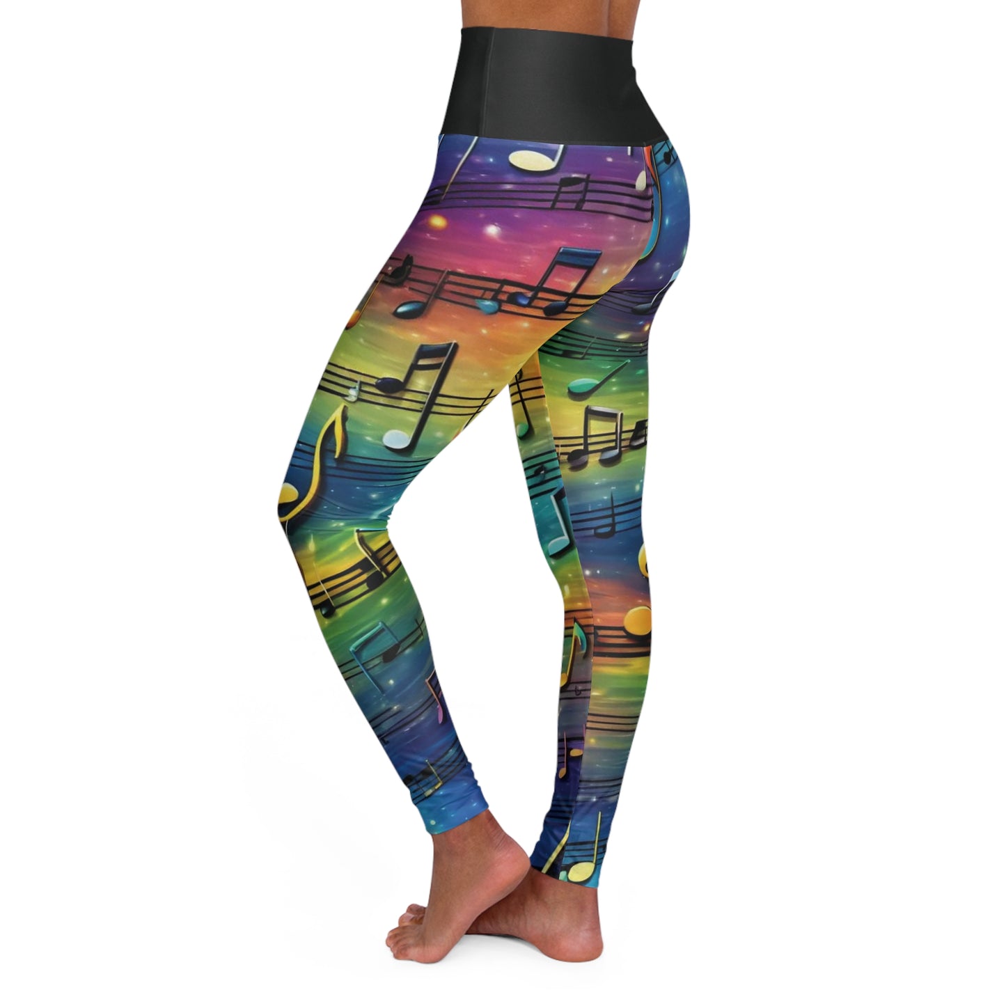 Colorful Music Note High Waisted Yoga Leggings - Perfect for Fitness and Dance Lovers