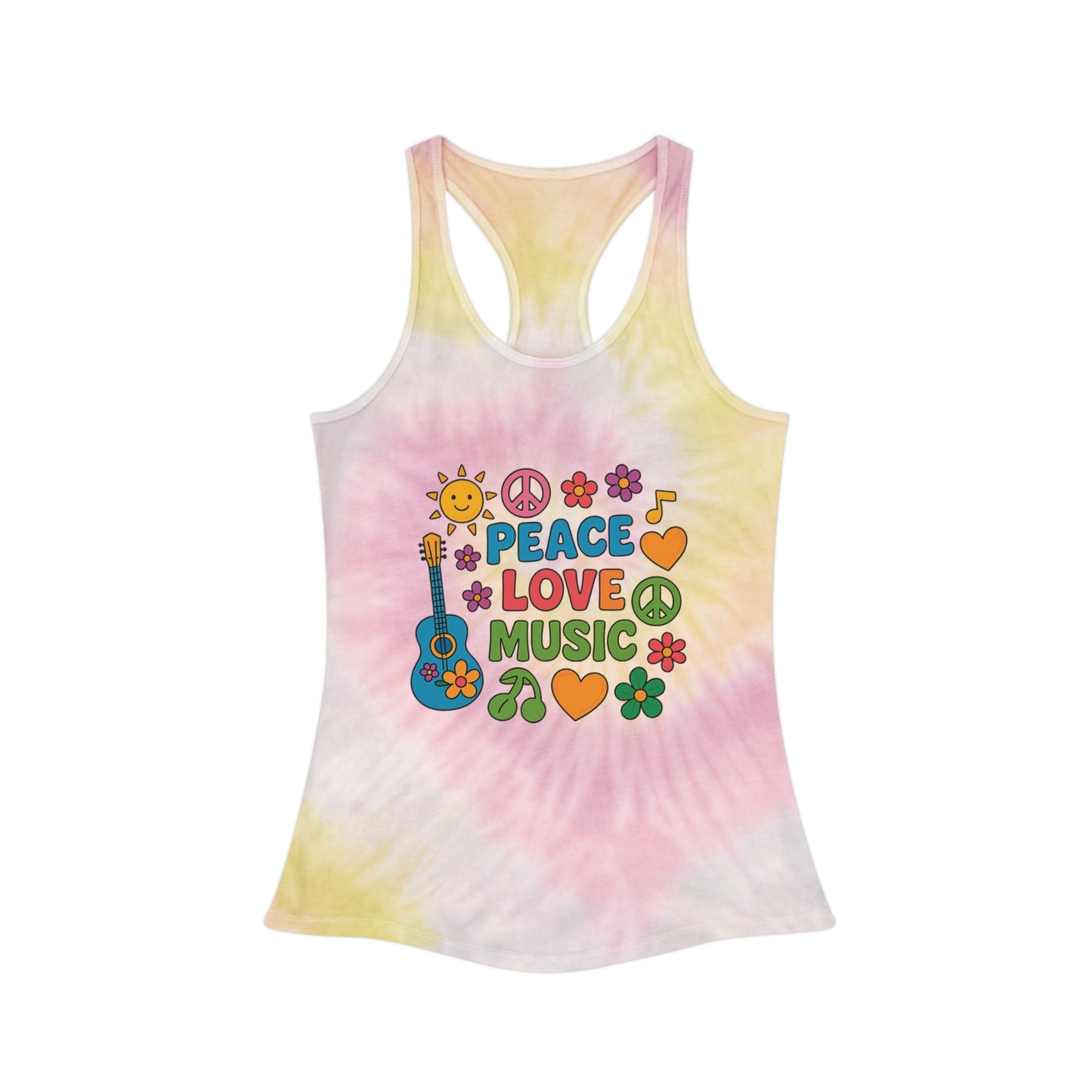 Peace Love Music Tie Dye Racerback Tank Top - Bohemian Summer Style