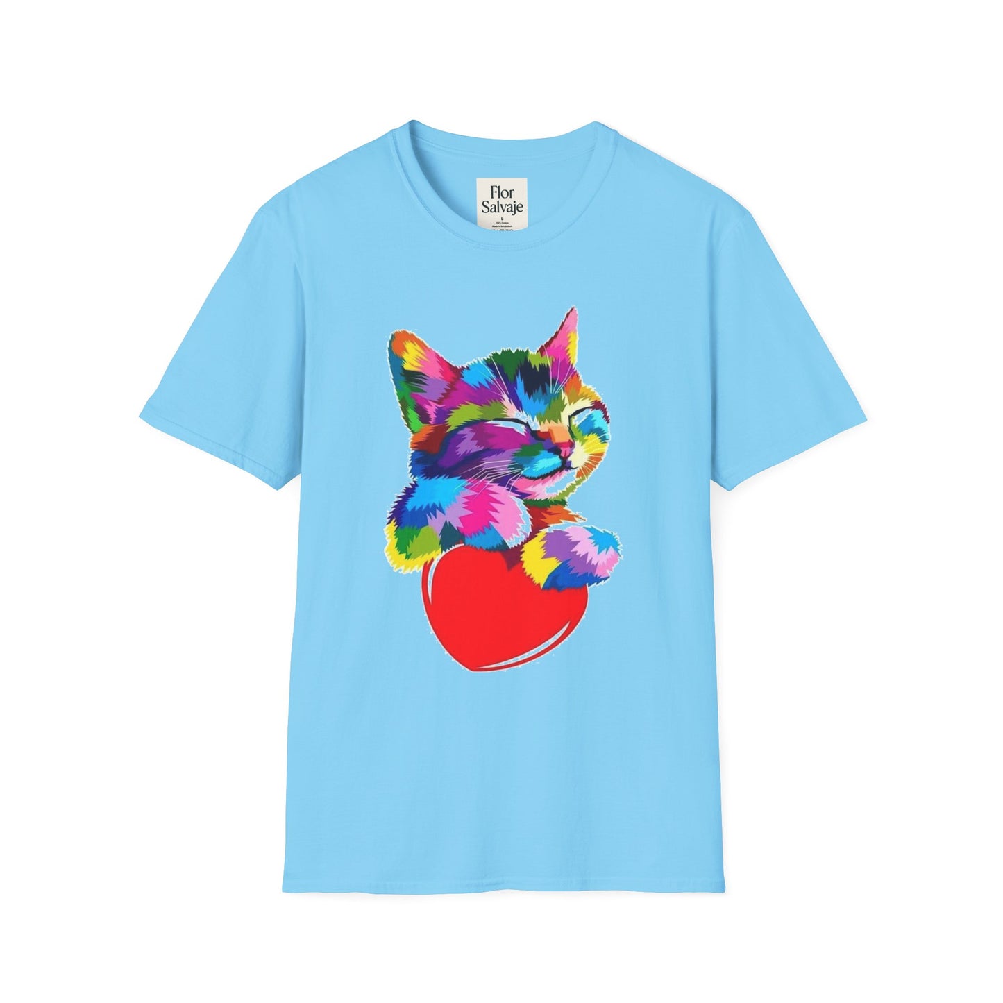 Colorful Cat Love Unisex T-Shirt - Softstyle Design for Animal Lovers