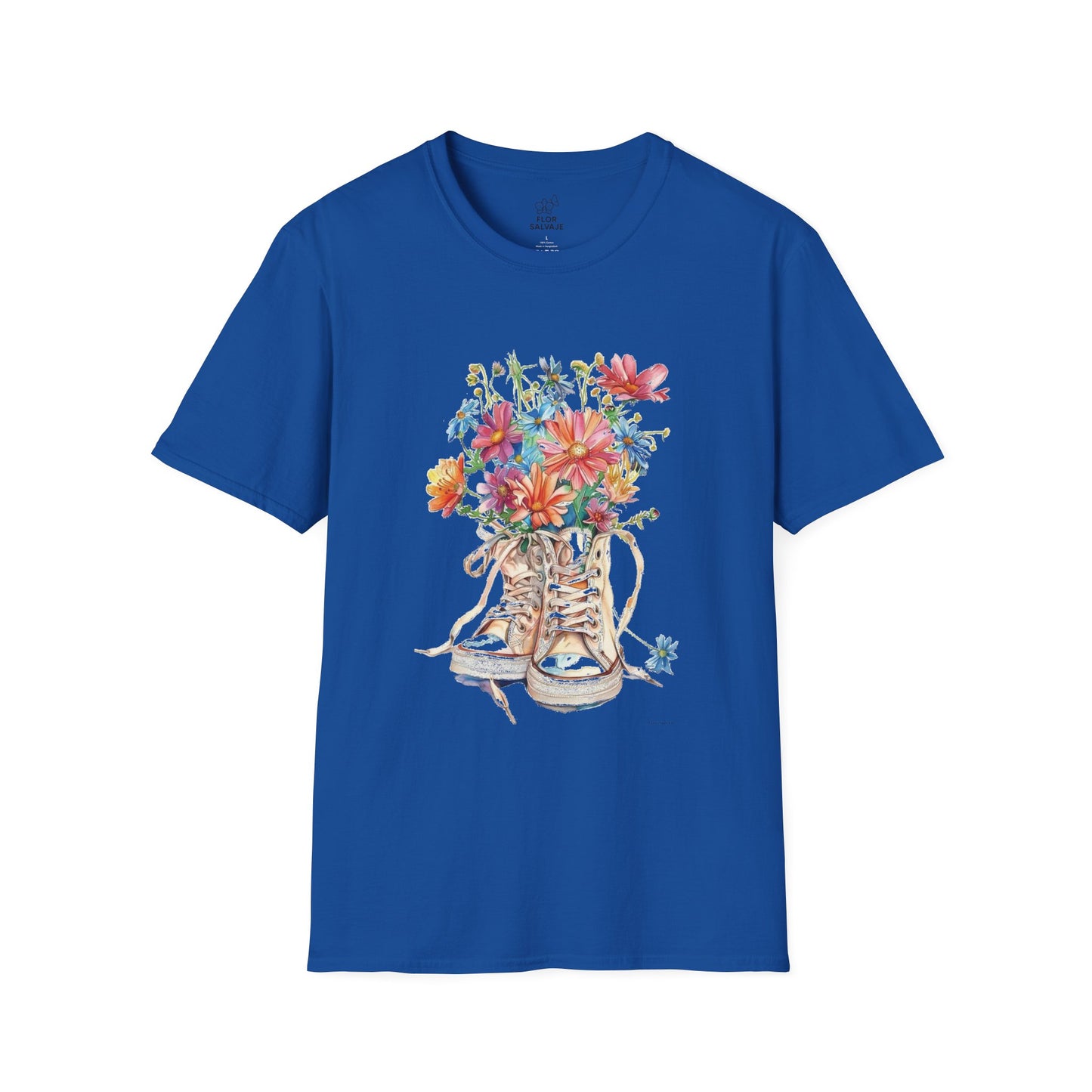 Floral Sneakers T-Shirt, Unisex Softstyle Tee, Boho Casual Shirt, Gift for Nature Lovers, Spring/Fall Fashion