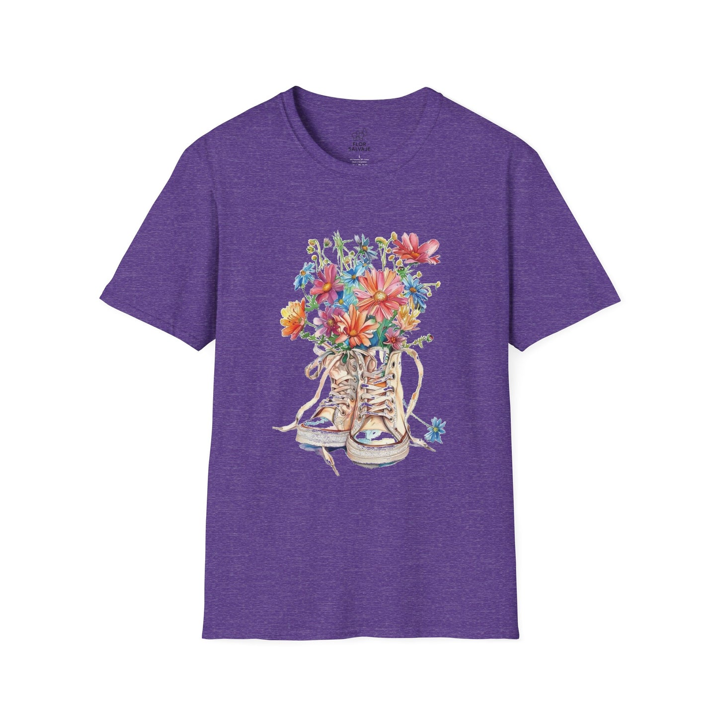 Floral Sneakers T-Shirt, Unisex Softstyle Tee, Boho Casual Shirt, Gift for Nature Lovers, Spring/Fall Fashion