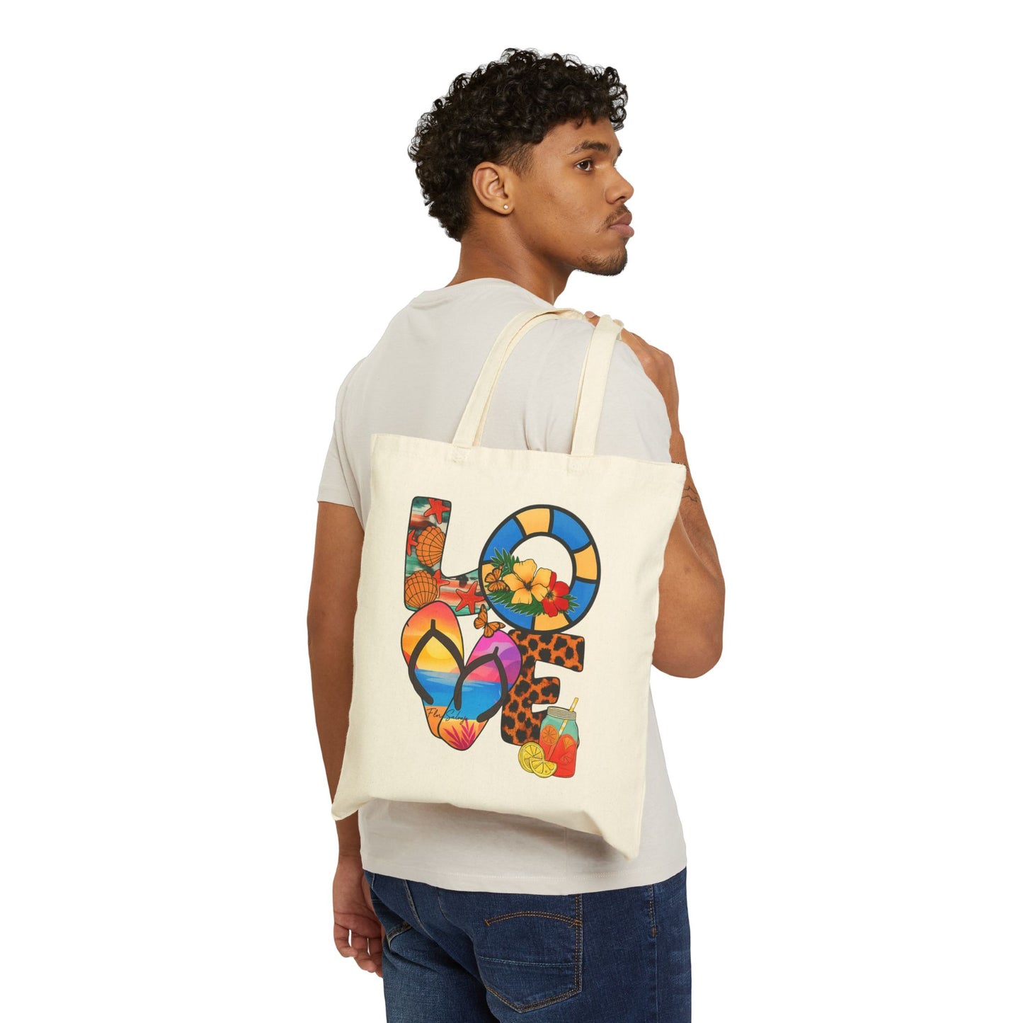 Colorful Love Canvas Tote Bag - Beach Bag, Shopping Tote, Eco-Friendly Gift, Summer Accessory, Art Print Carryall