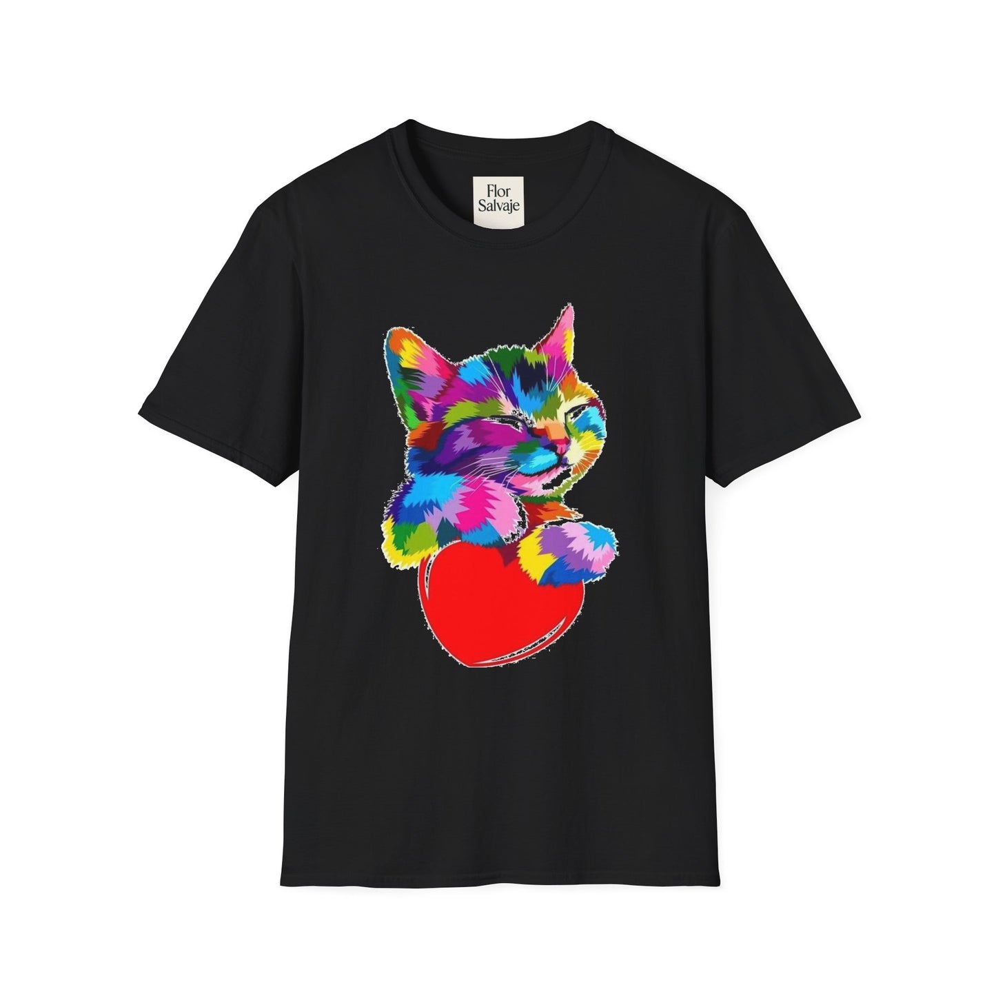 Colorful Cat Love Unisex T-Shirt - Softstyle Design for Animal Lovers