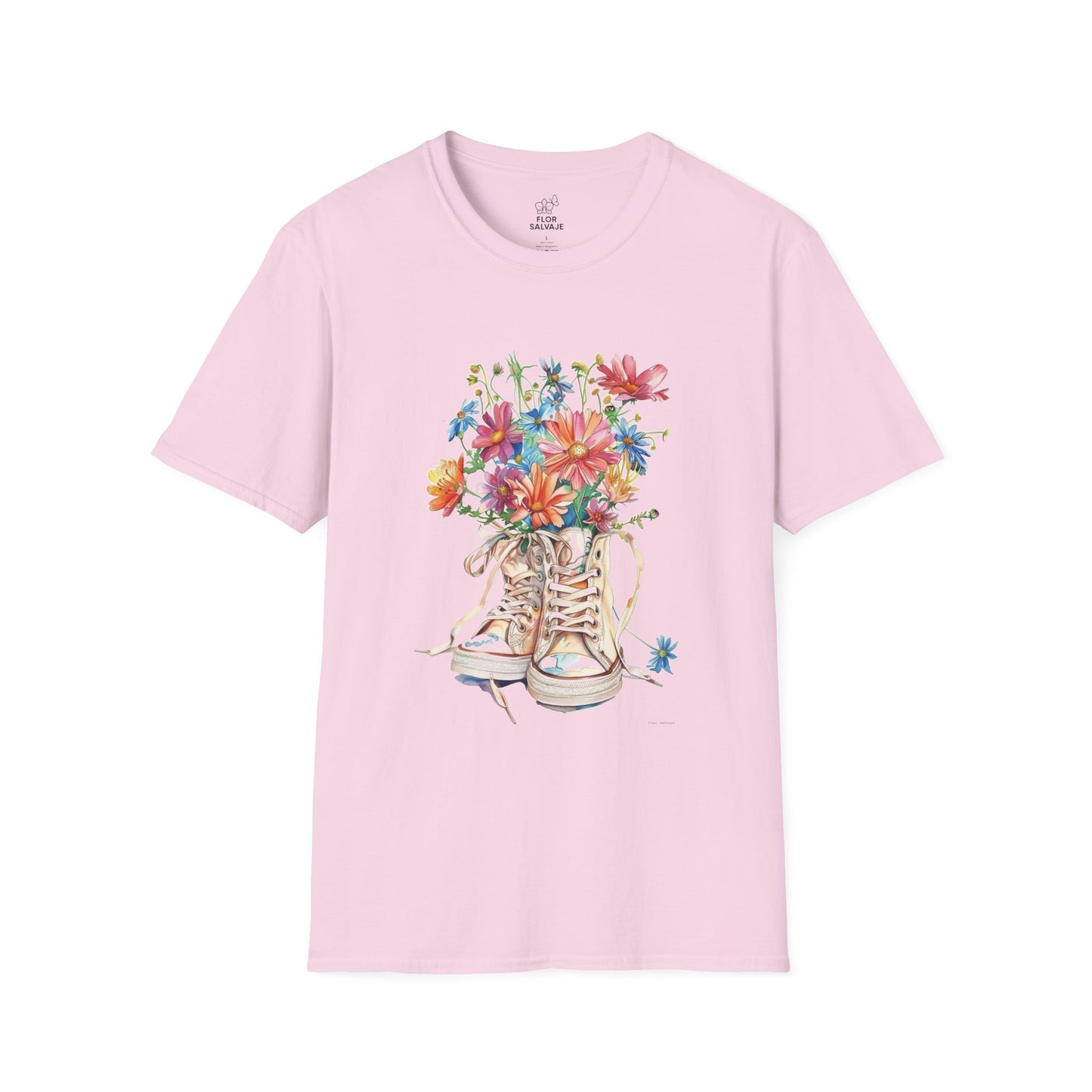 Floral Sneakers T-Shirt, Unisex Softstyle Tee, Boho Casual Shirt, Gift for Nature Lovers, Spring/Fall Fashion