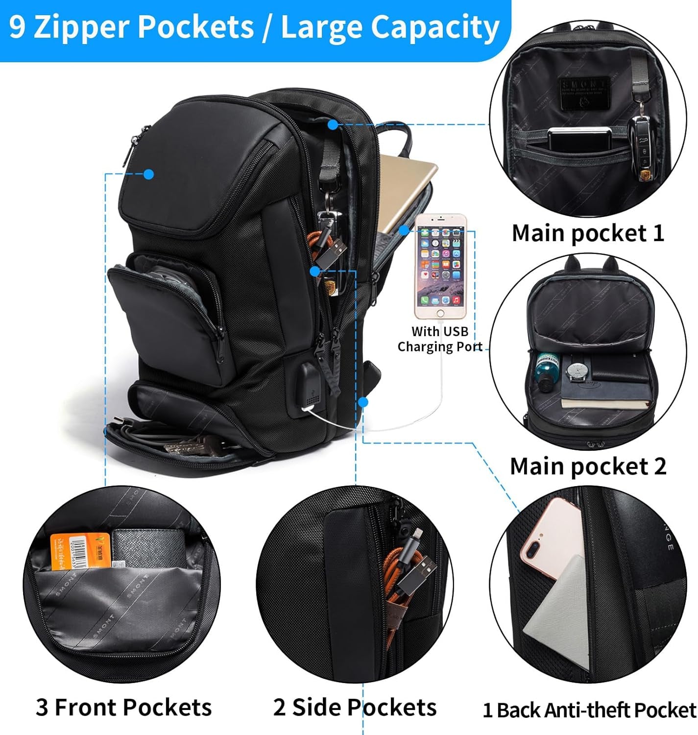 Sling Bag Crossbody for Men, 14.2 Inch anti Theft Waterproof Chest Shoulder Bag with USB Charging Port