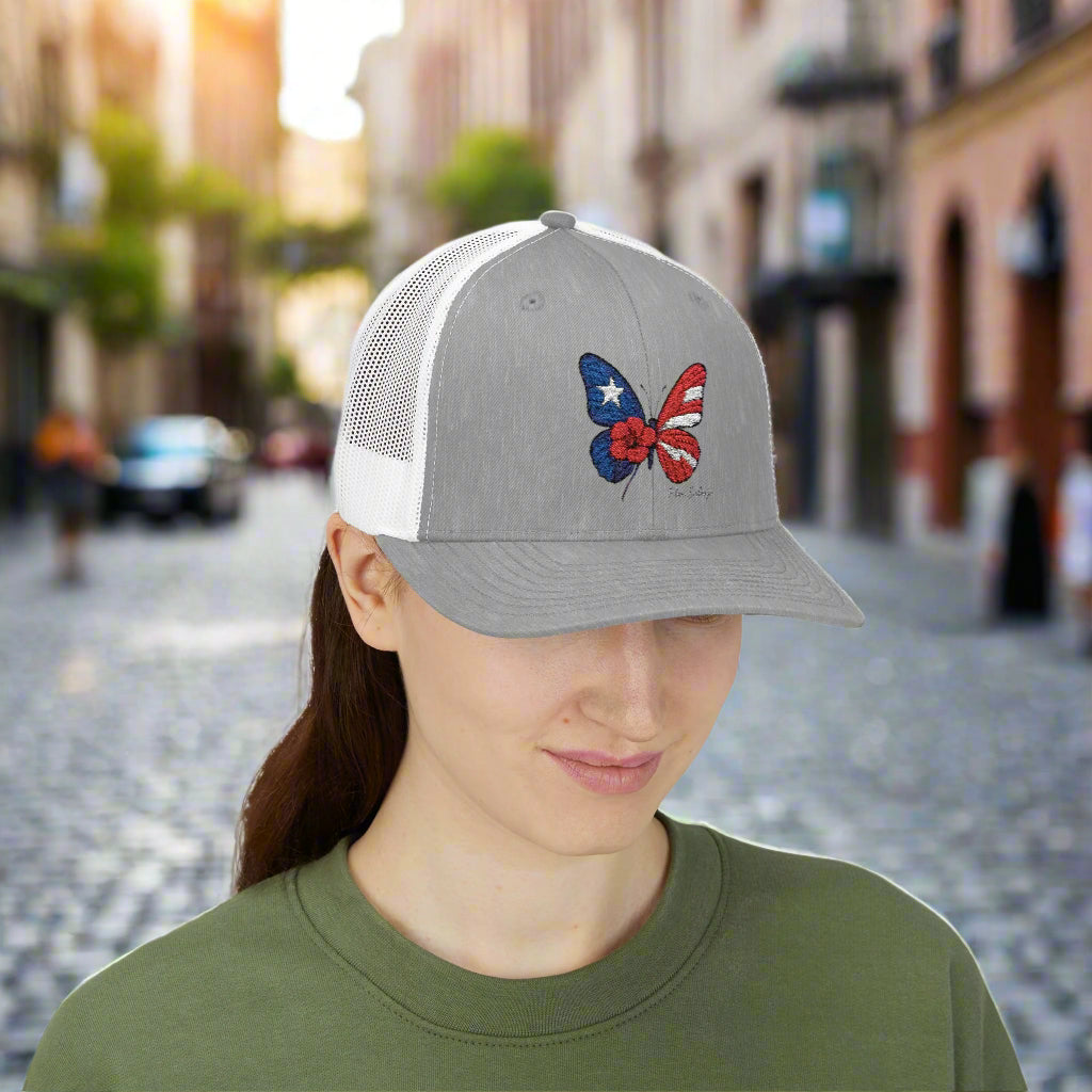 Patriotic Butterfly Snapback Trucker Cap | Perfect for Summer, Festivals, Independence Day, Outdoor Activities, Gift for Her