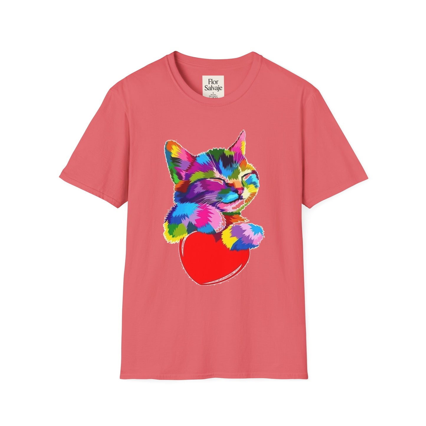 Colorful Cat Love Unisex T-Shirt - Softstyle Design for Animal Lovers
