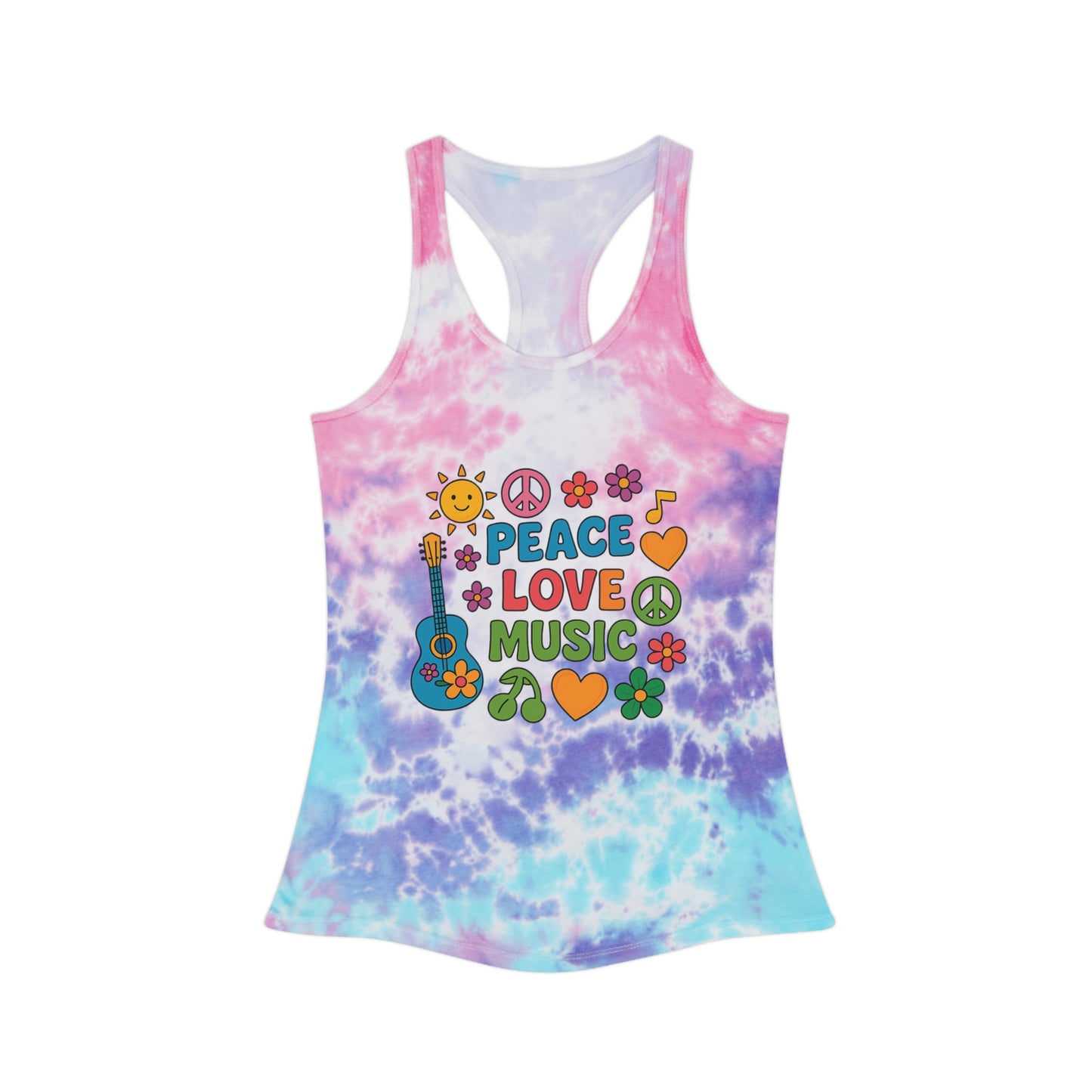 Peace Love Music Tie Dye Racerback Tank Top - Bohemian Summer Style