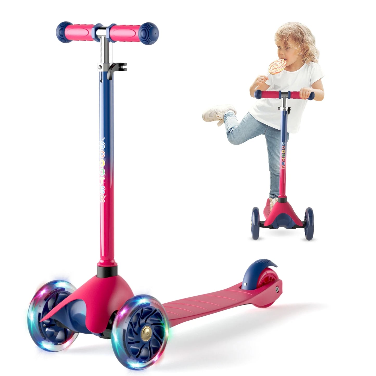 Kids Scooter Kick Scooter 3 Wheel Adjustable Height Light up LED Wheels for Kids Boys Girls Ages 2-5