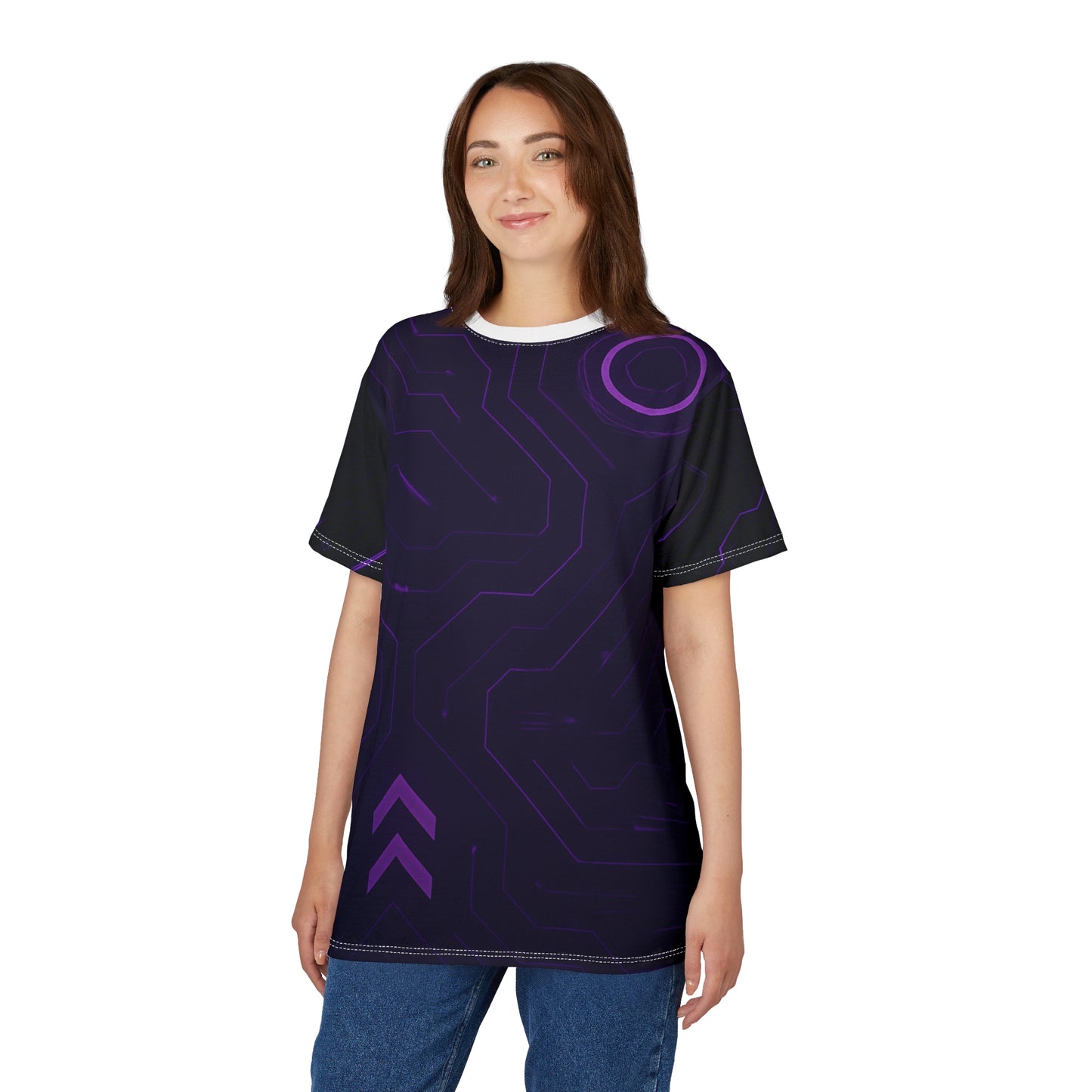 Futuristic Unisex Cut & Sew Tee - Purple Circuit Design