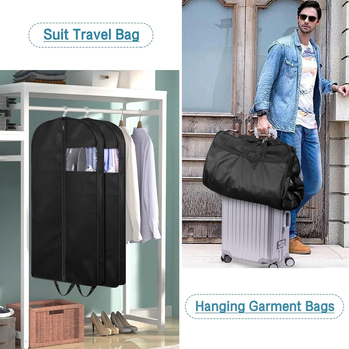 43" Suit Bags for Closet Storage and Travel, Gusseted Hanging Garment Bags for Men Suit Cover with Handles for Clothes, Coats, Jackets, Shirts(3 Packs)
