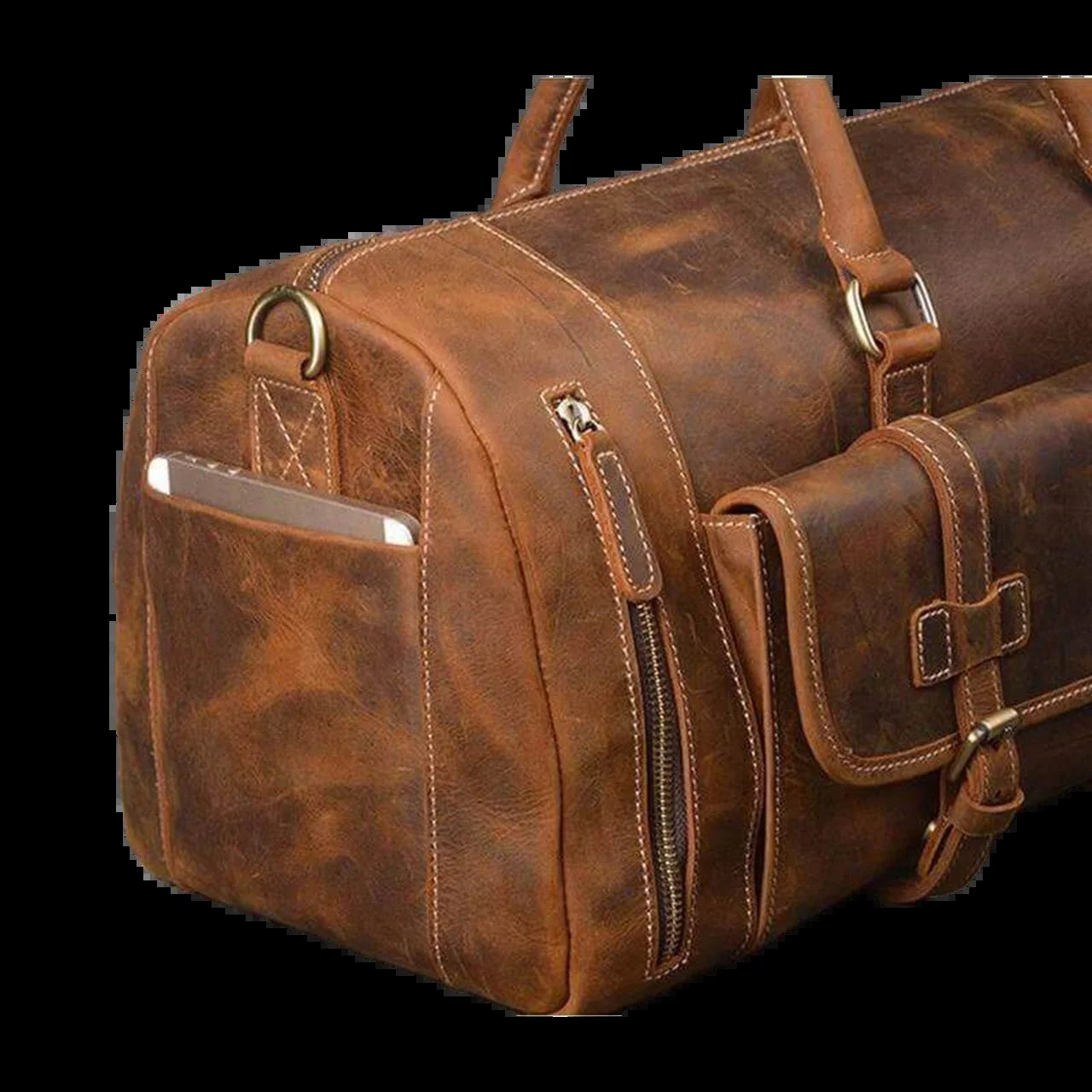 Vintage Crazy Horse Full Grain Leather Travel Duffel Luggage Bag, Overnight Weekend Leather Bags for Men'S & Women'S - 20 Inches