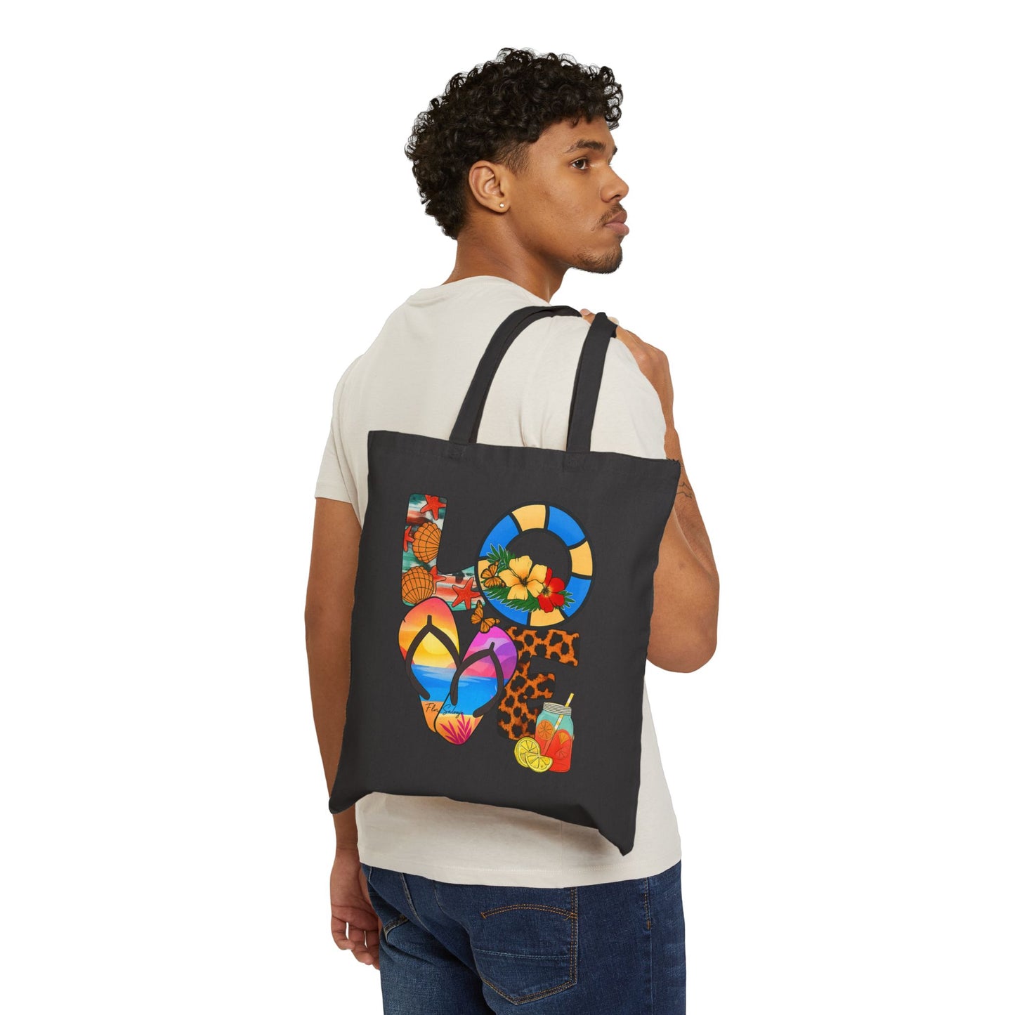Colorful Love Canvas Tote Bag - Beach Bag, Shopping Tote, Eco-Friendly Gift, Summer Accessory, Art Print Carryall