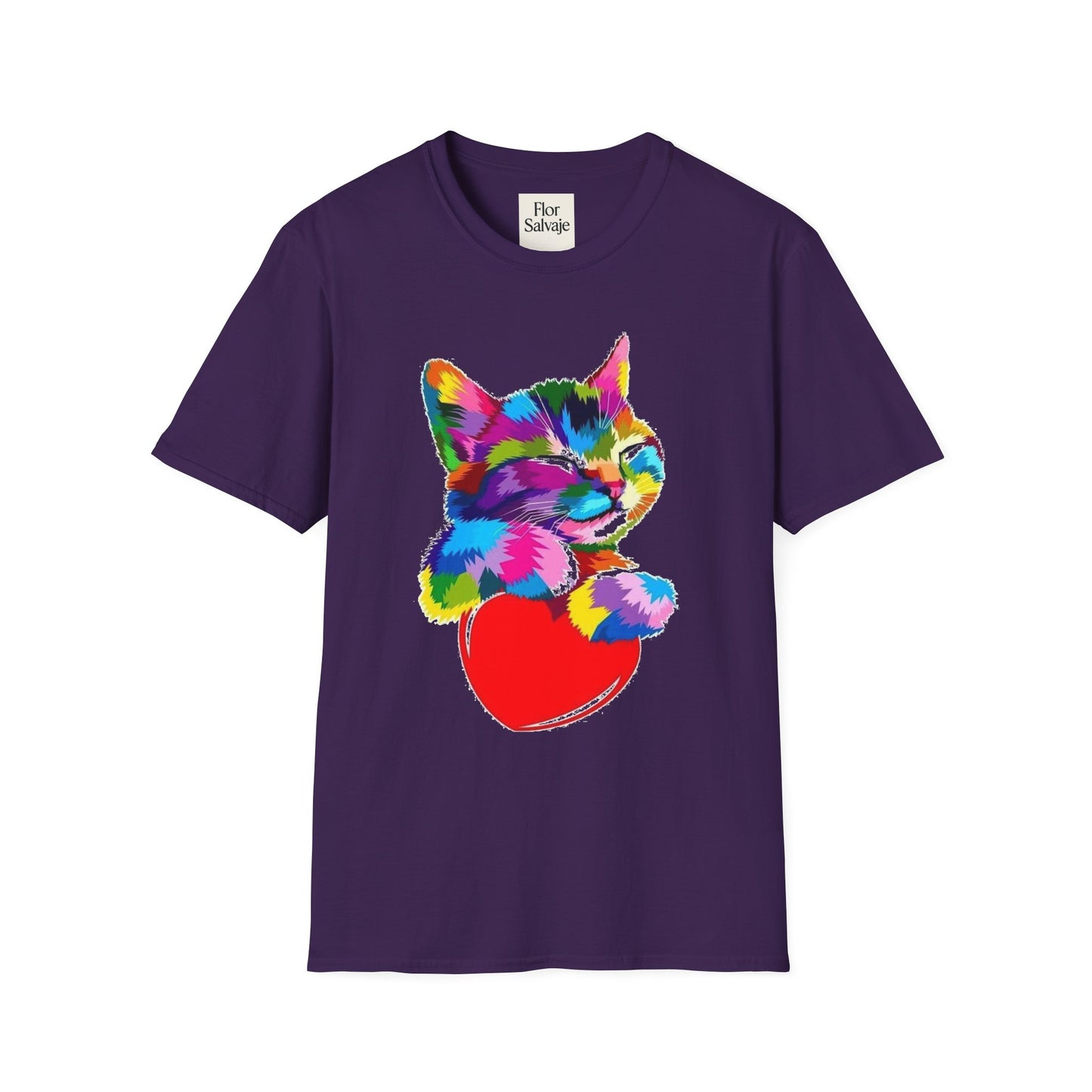 Colorful Cat Love Unisex T-Shirt - Softstyle Design for Animal Lovers