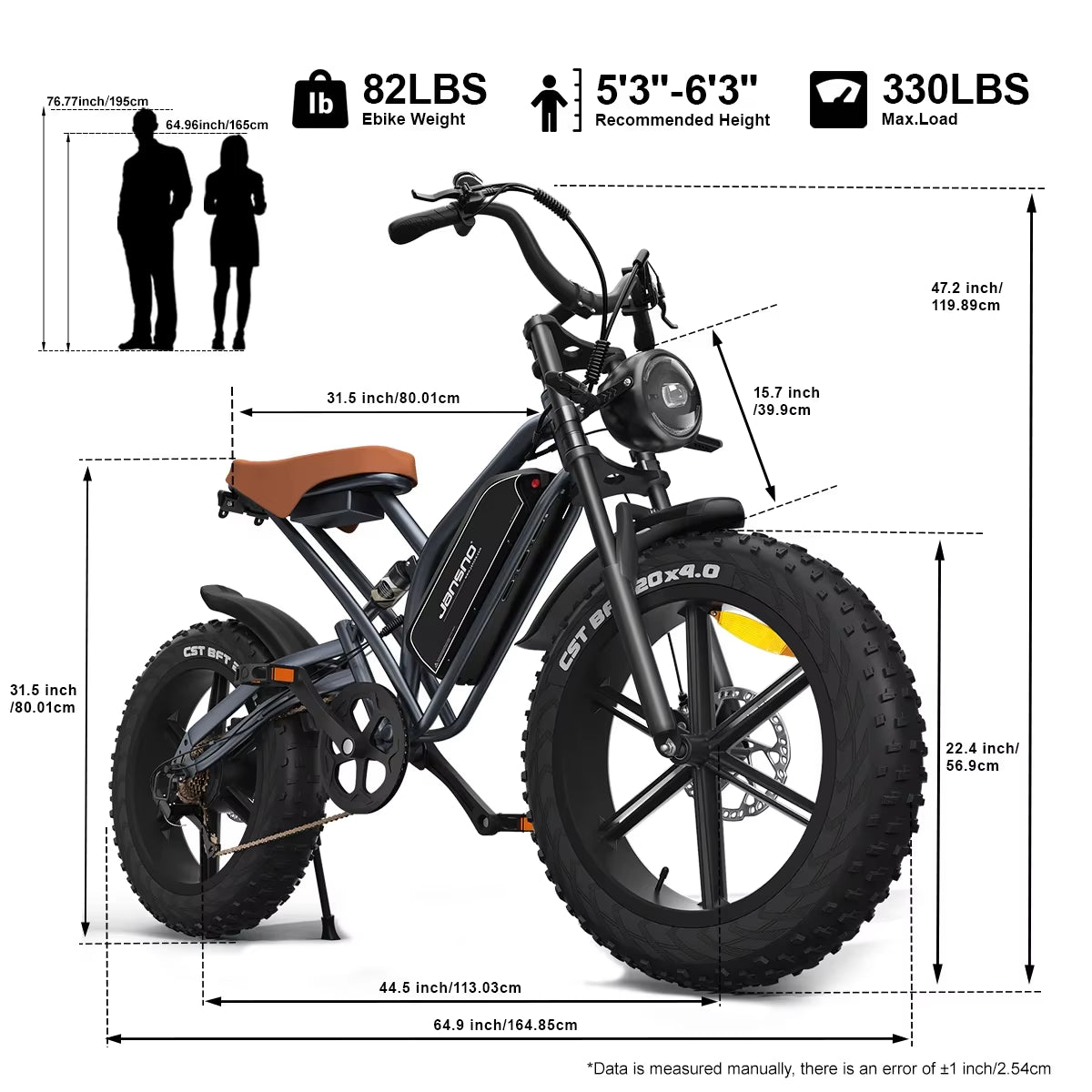 Ebike Jansno X50 750W 48V14AH Fat Tire Electric Bike Beach Cruiser Off-Road Electric Bike Adult City Mountain Electric Bike