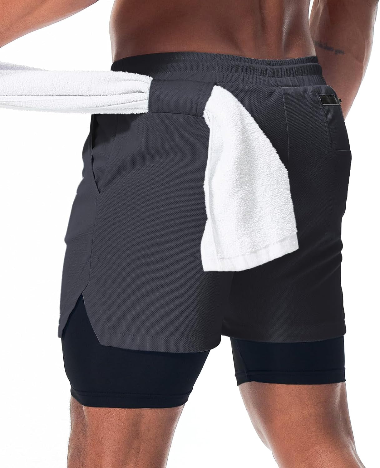 Men'S Running Shorts Quick Dry Workout Gym Shorts Athletic 2-In-1 Stealth Shorts Outdoor Short for Men with Pockets