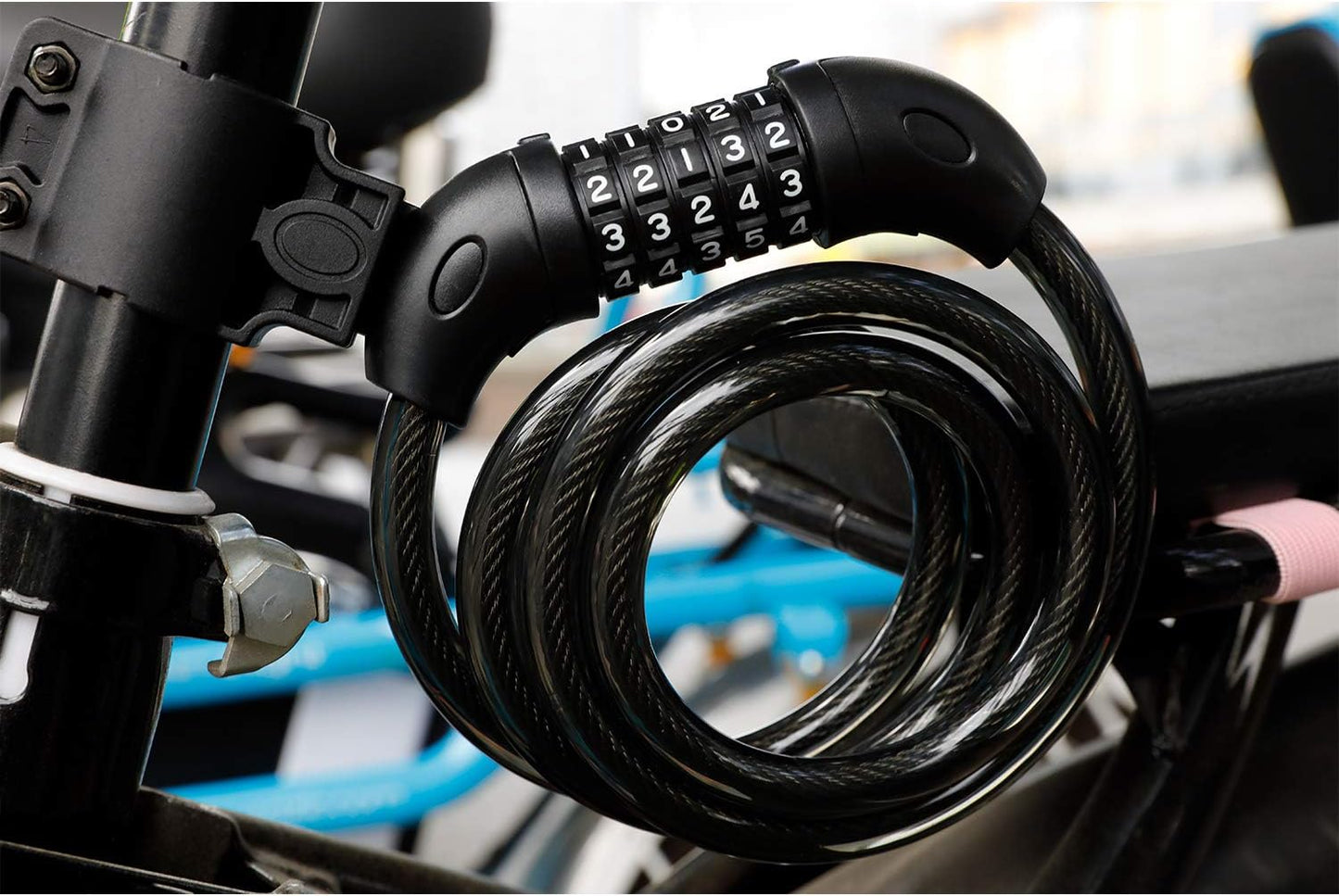 Bike Lock Bicycle Lock Chain ,5-Digit Combination Lock Core Steel Wire Bike Lock Security&Portable Bicycle Locks,1.1M X 1/2 Inch (Black)