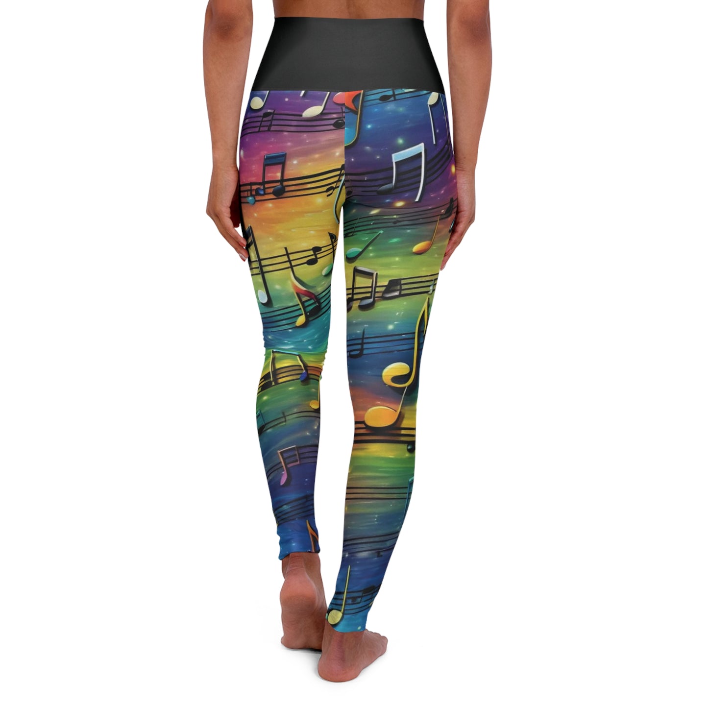 Colorful Music Note High Waisted Yoga Leggings - Perfect for Fitness and Dance Lovers