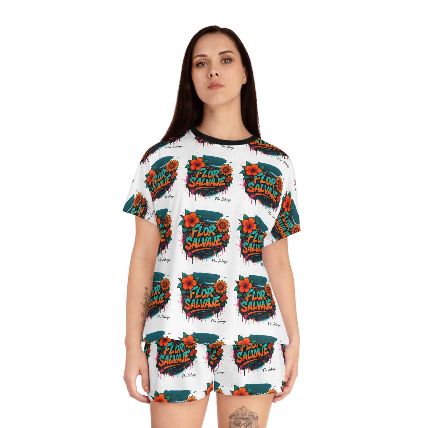 Floral Women's Short Pajama Set - Fun and Comfy Sleepwear for Lazy Days, Casual Nights, Sleepover, Birthday Gift, Relaxation, Self-Care