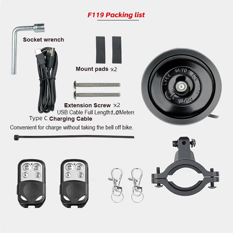 FEDOG Bicycle Electric Bicycle Scooter Electric Horn Alarm Electric Super Loud Horn, Remote Control Operation anti Theft Alarm