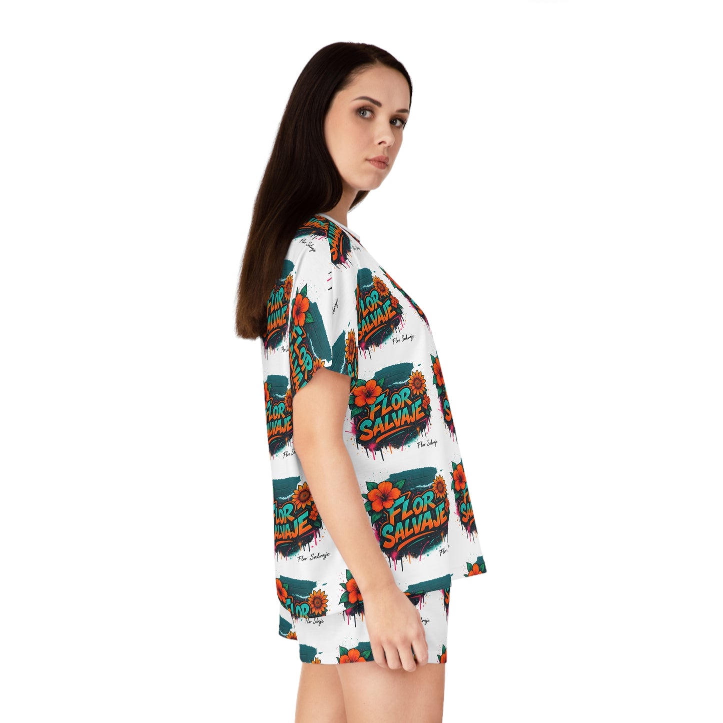 Floral Women's Short Pajama Set - Fun and Comfy Sleepwear for Lazy Days, Casual Nights, Sleepover, Birthday Gift, Relaxation, Self-Care