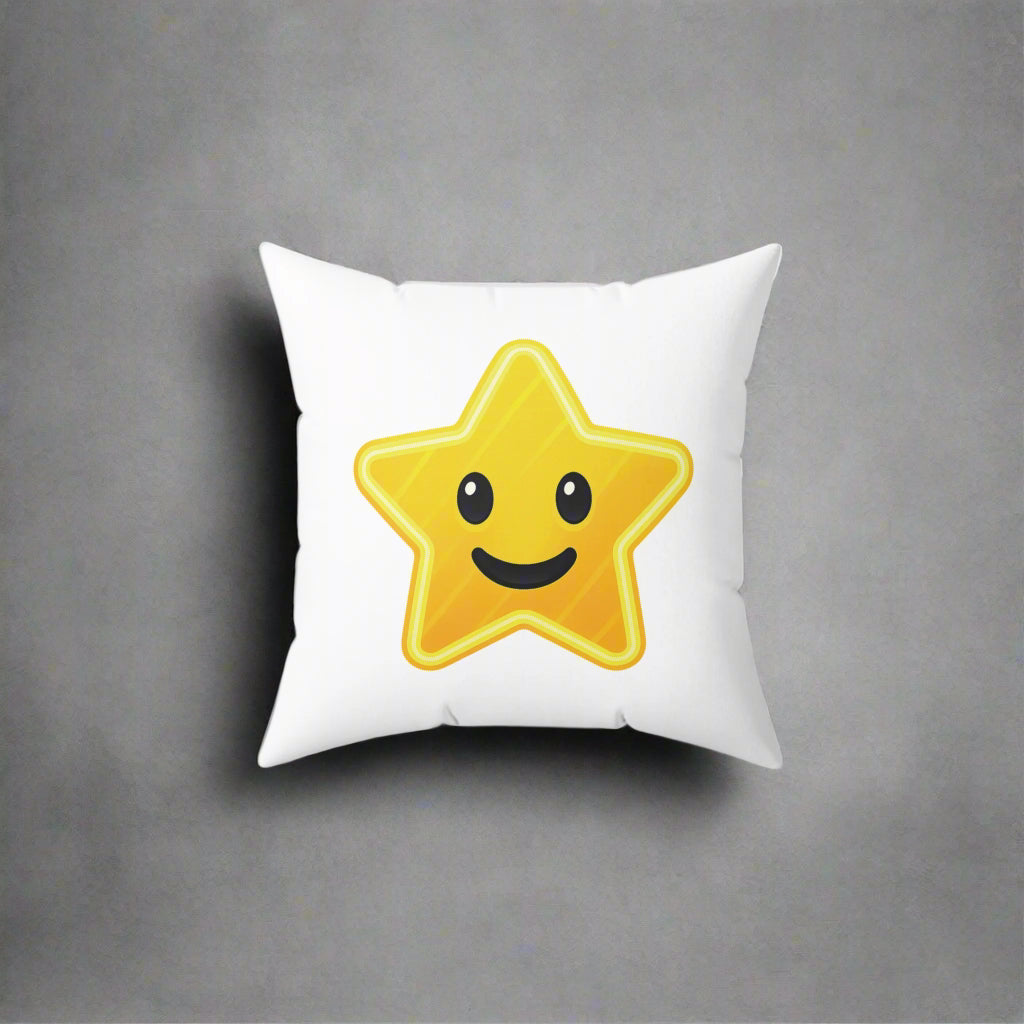 Playful Star Emoji Square Pillow - Fun Home Decor for Kids