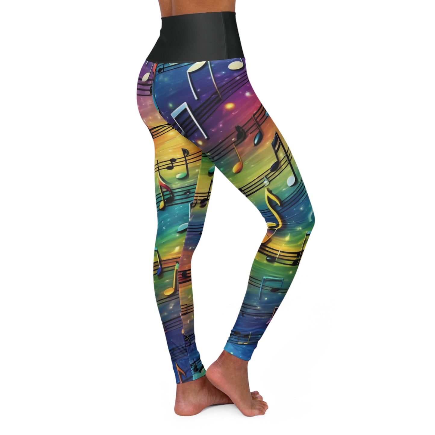 Colorful Music Note High Waisted Yoga Leggings - Perfect for Fitness and Dance Lovers