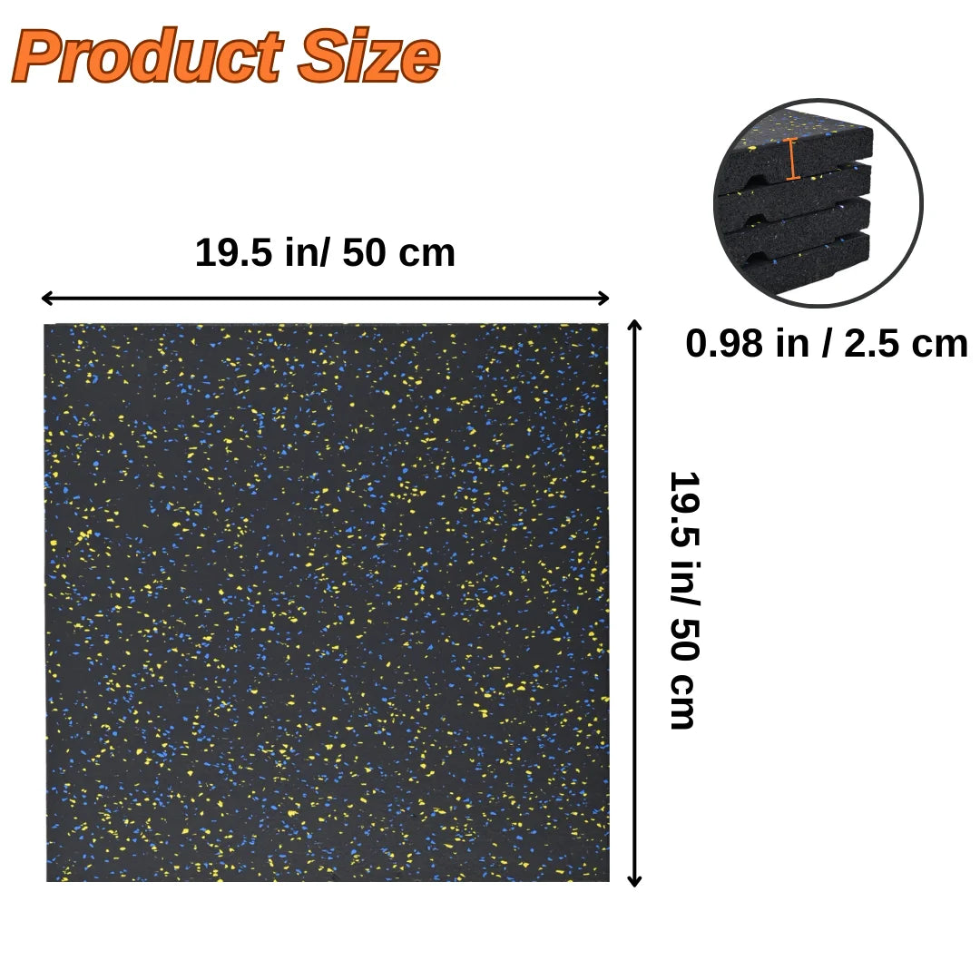 Rubber Gym Flooring, 0.98'' Thick High-Density Gym Mats, 20" X 20" Exercise Workout Equipment Mat for Home Gym, 4 Pack