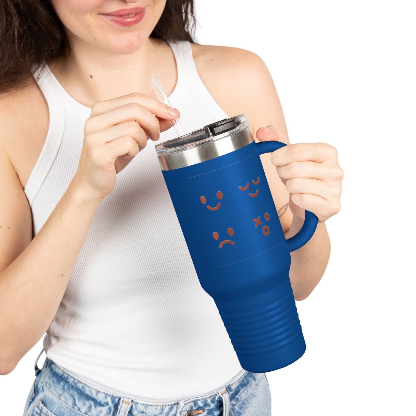 40oz Insulated Travel Mug with Cute Emoji Faces