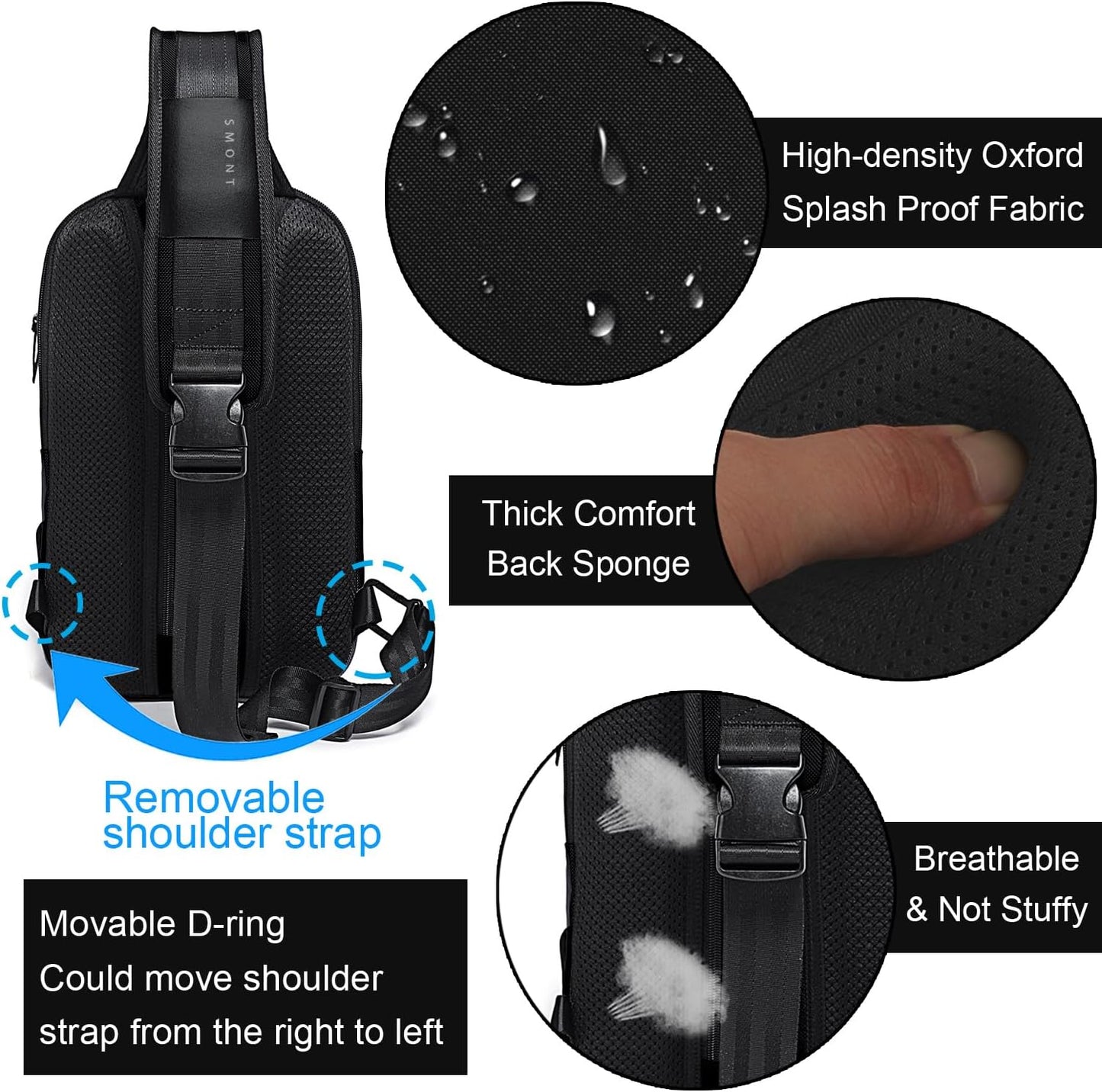 Sling Bag Crossbody for Men, 14.2 Inch anti Theft Waterproof Chest Shoulder Bag with USB Charging Port