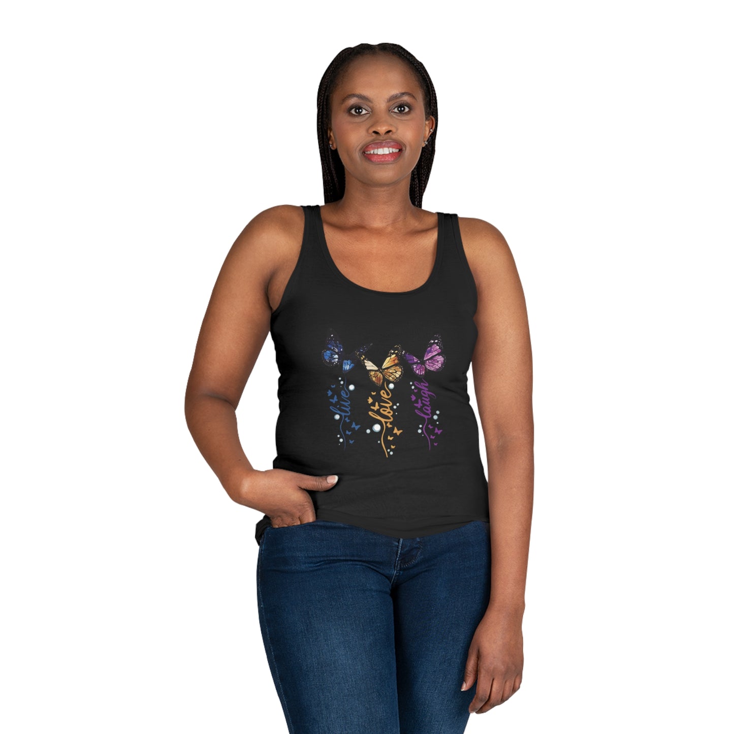 Colorful Butterfly Women's Tank Top - Inspirational Live Love Laugh Design, Summer Fashion, Gift for Her, Cute Casual Wear, Nature Lover Tee